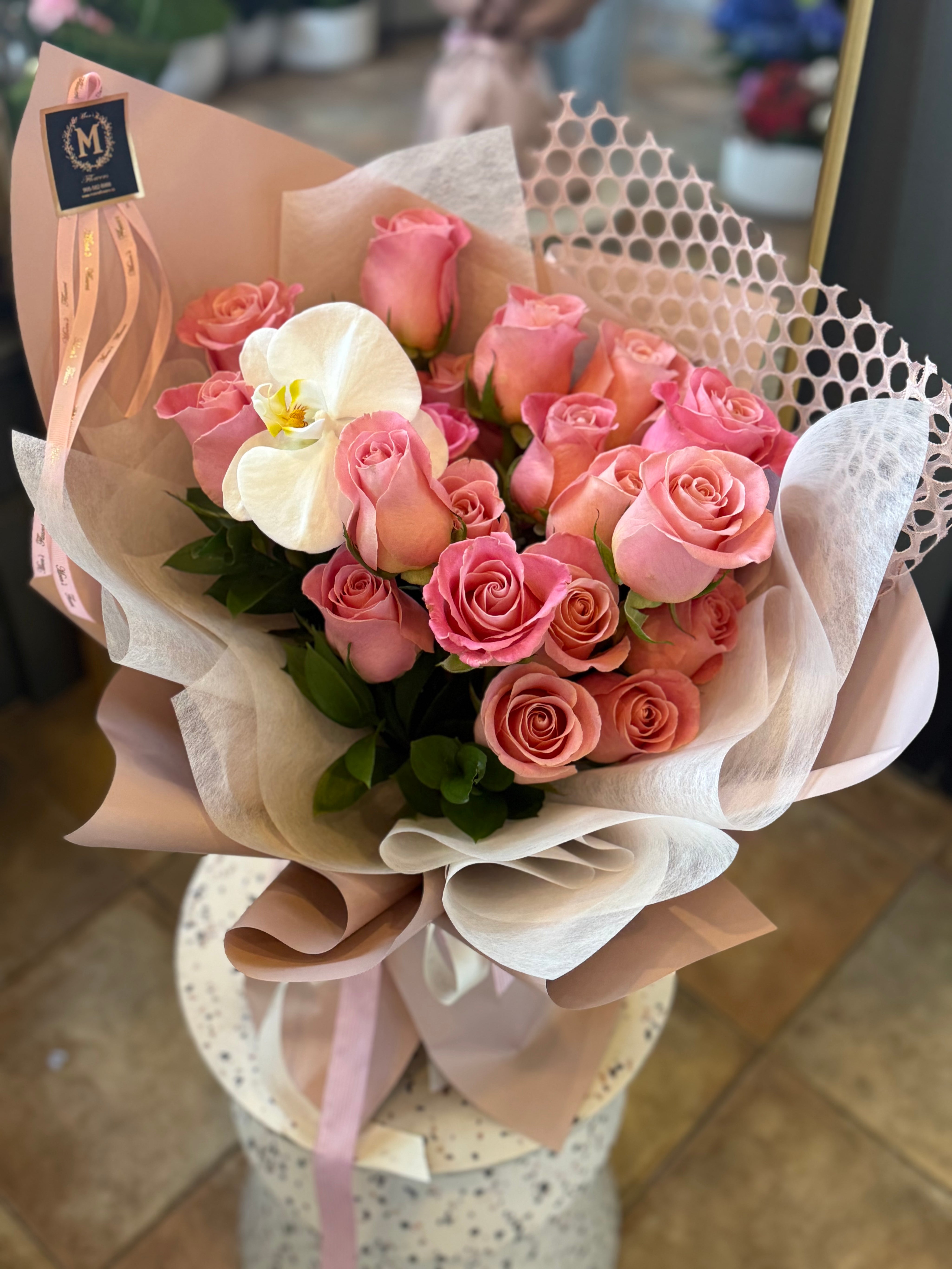 Send My Love ( 2 dozen roses with white orchid )
