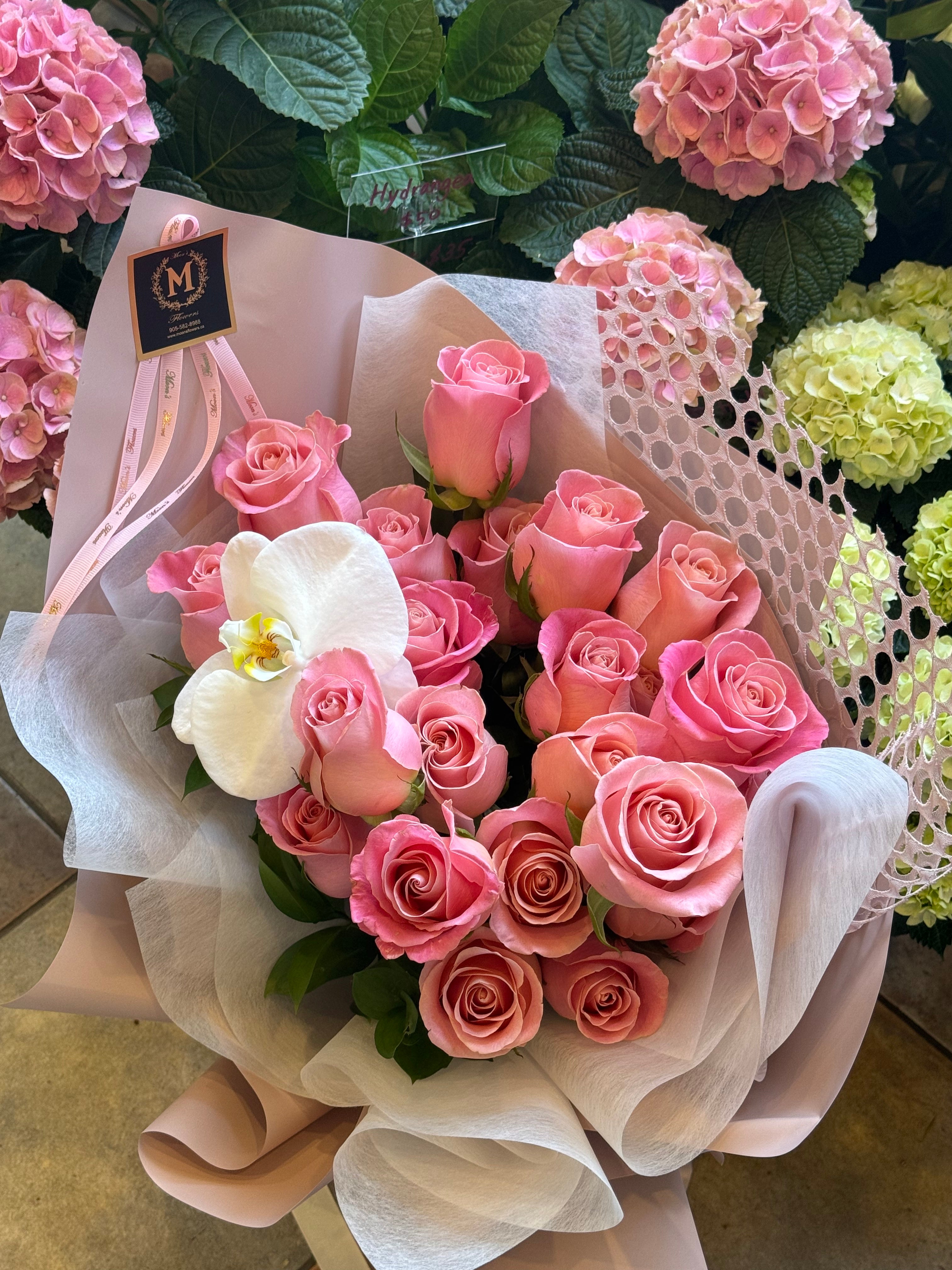 Send My Love ( 2 dozen roses with white orchid )