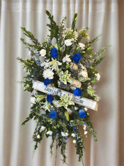 White & Blue Standing Funeral Spray