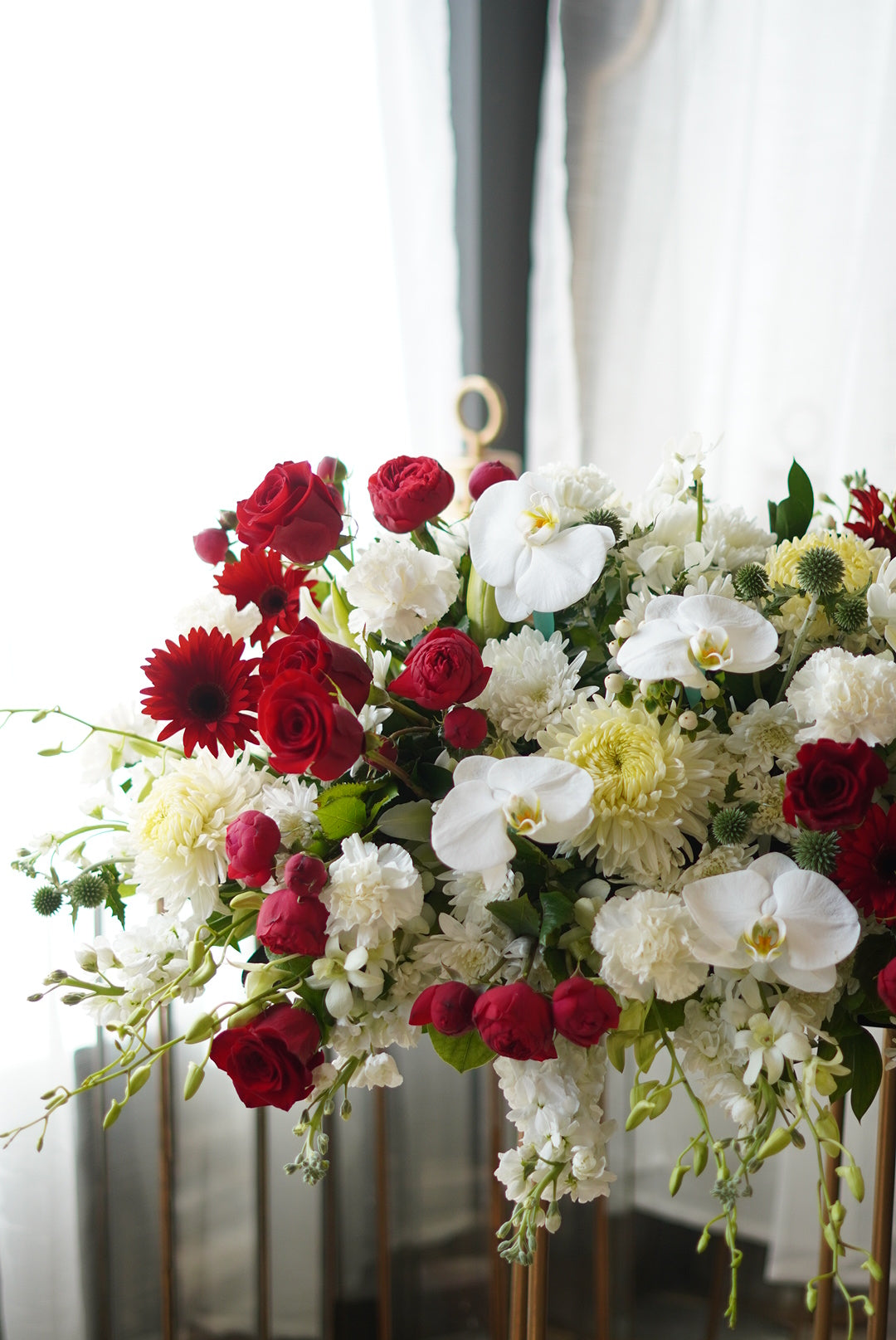 White & Red Casket Funeral Spray