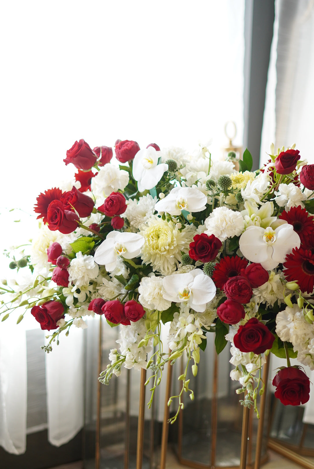 White & Red Casket Funeral Spray