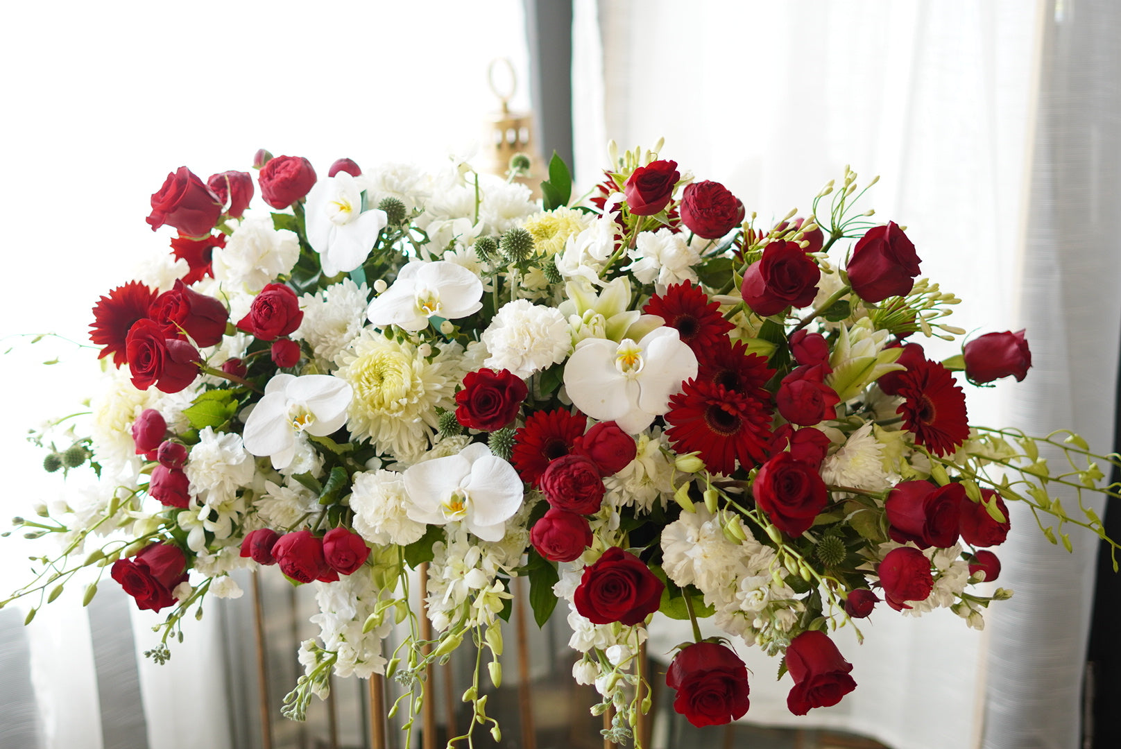 White & Red Casket Funeral Spray