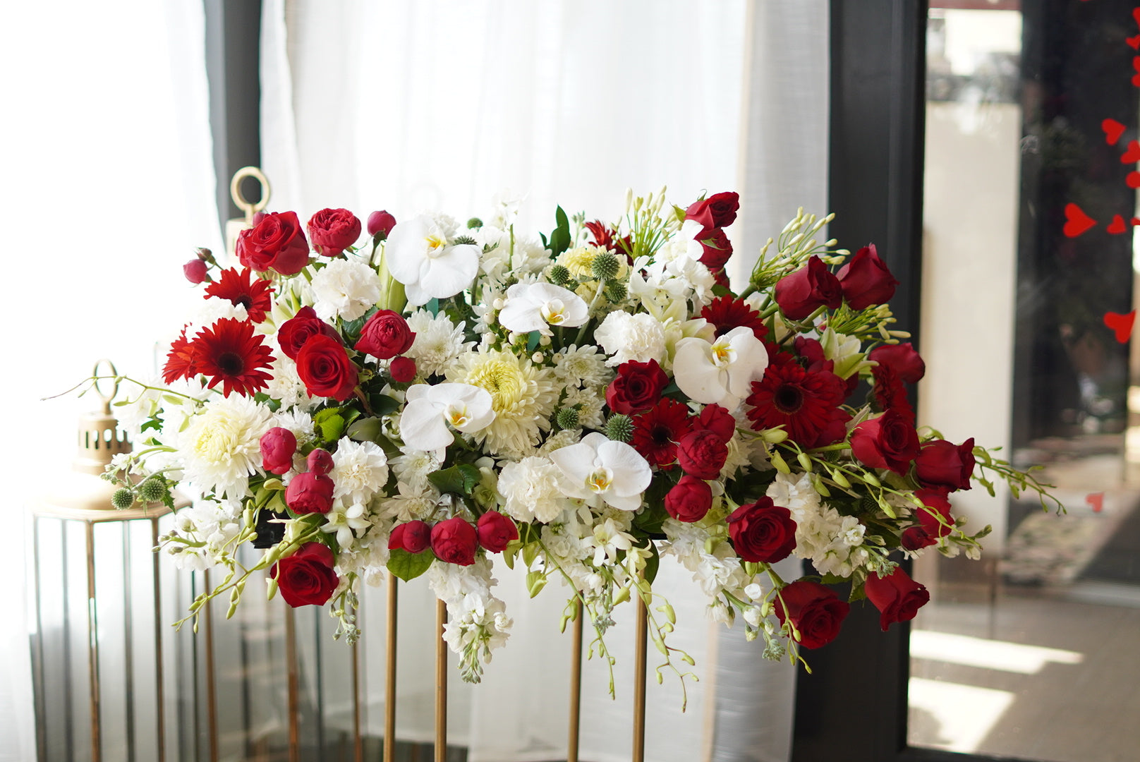 White & Red Casket Funeral Spray
