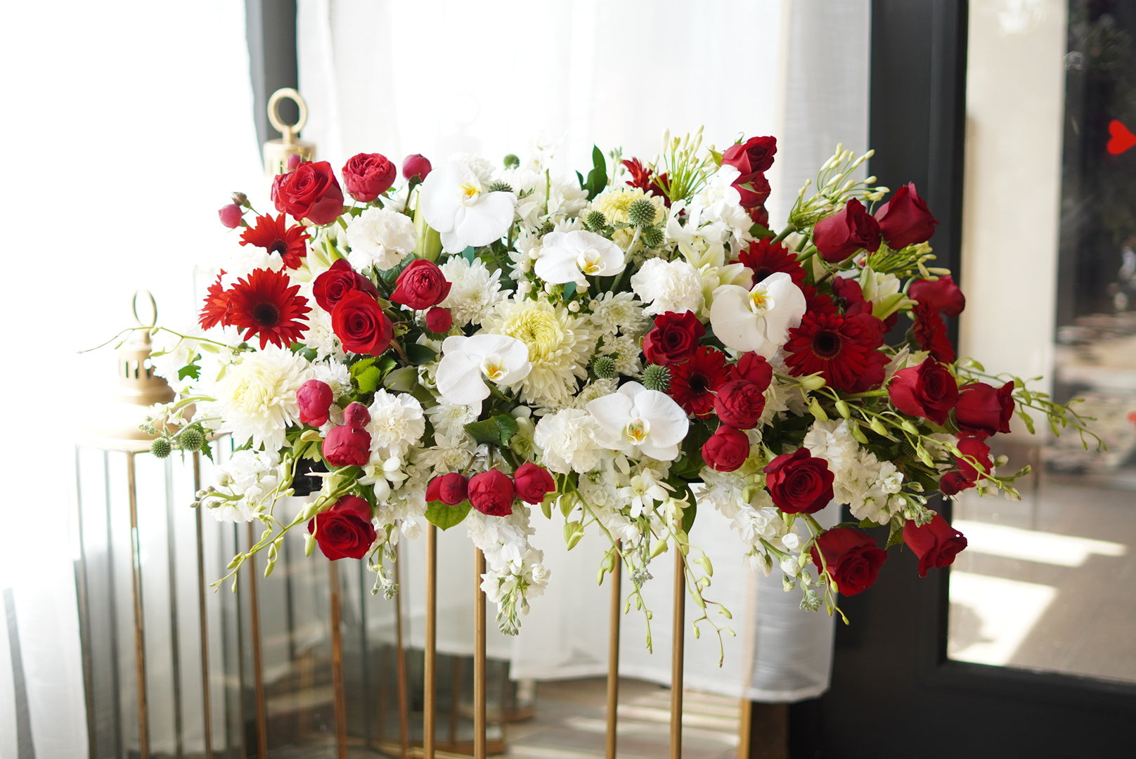 White & Red Casket Funeral Spray