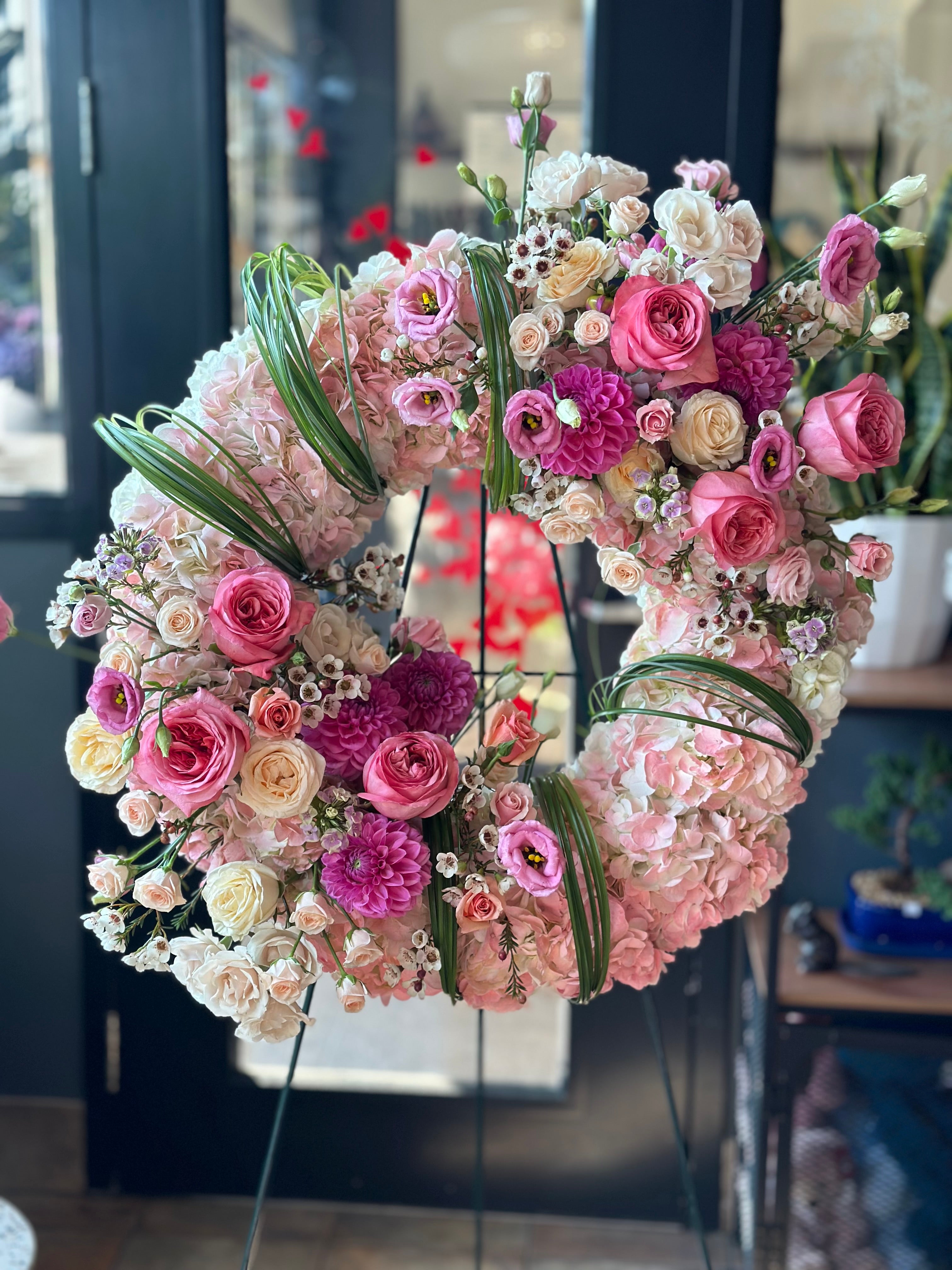 Pink and light pink Standing Funeral Wreath