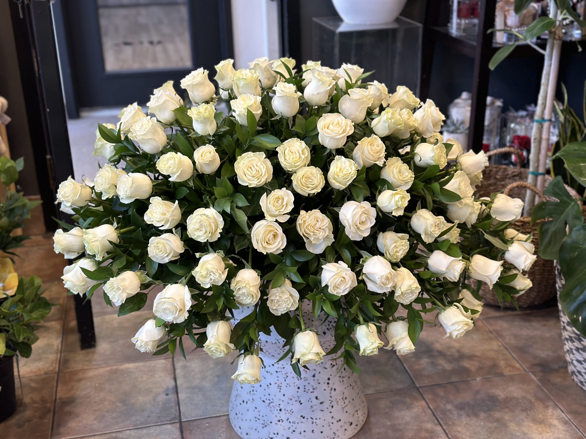 흰 장미 동정 냄비 꽃배달 토론토 당일 배송 달의 꽃 꽃집 Same Day Flower Delivery