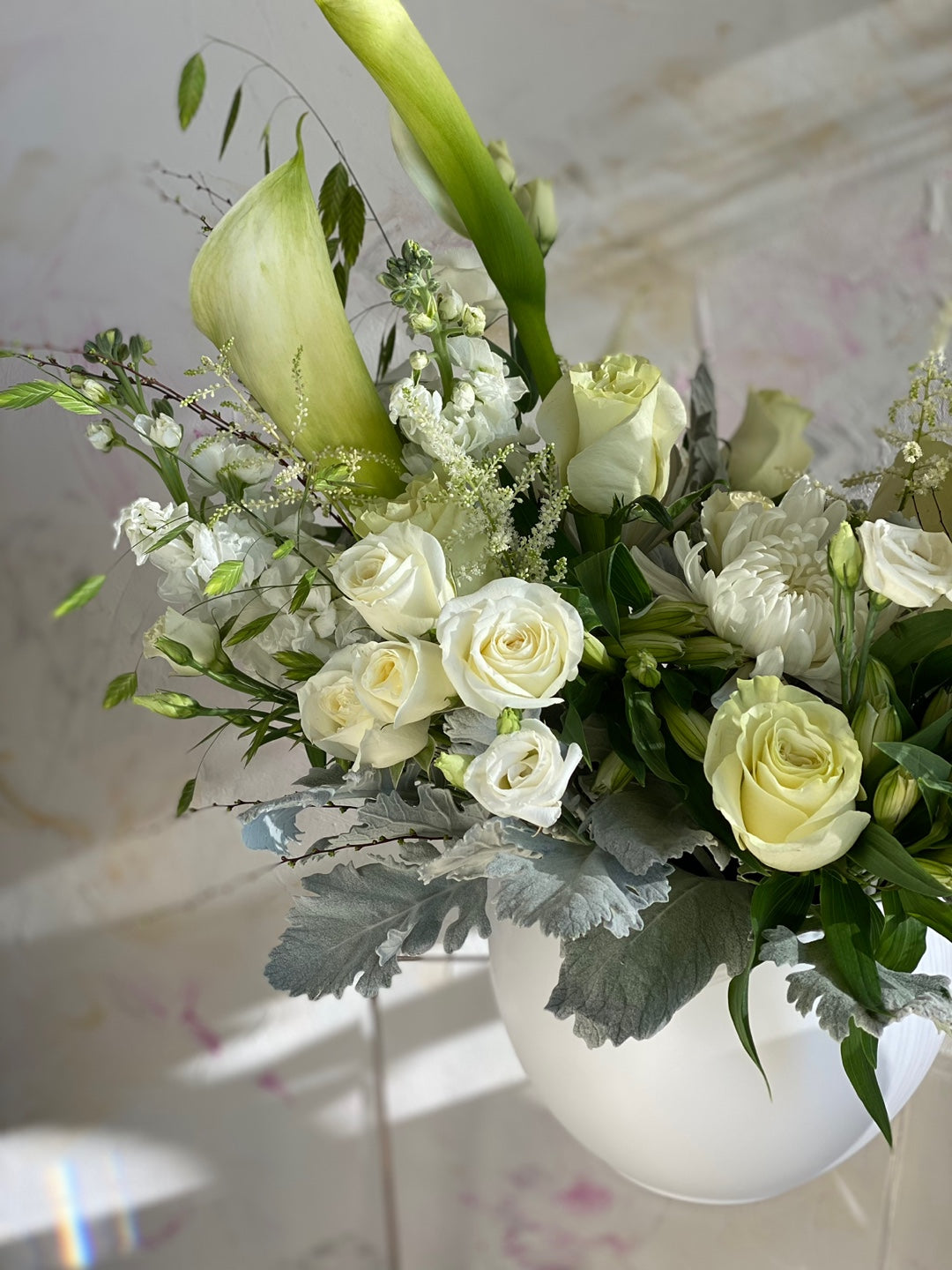 White Flower Sympathy Pot
