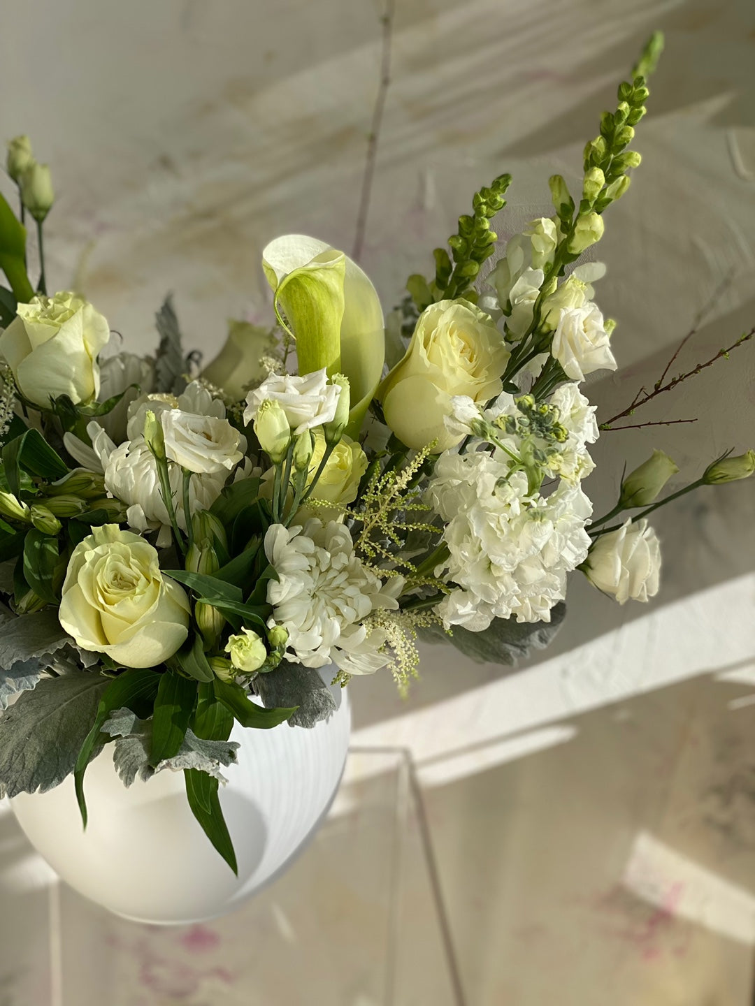 White Flower Sympathy Pot