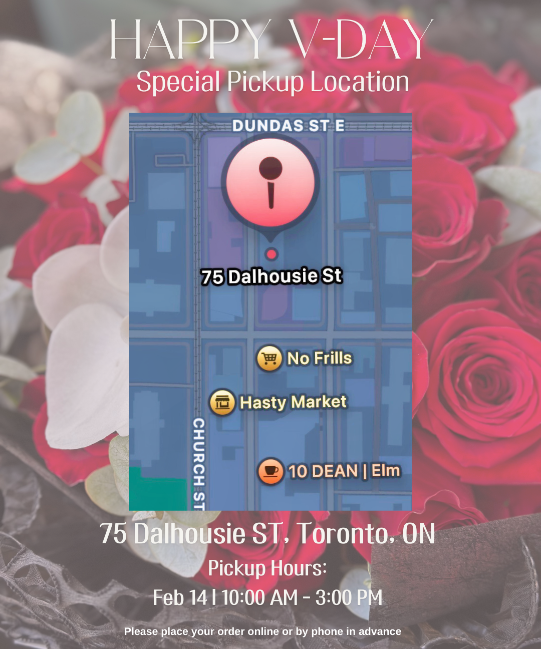Valentine’s Day flower pickup in downtown Toronto