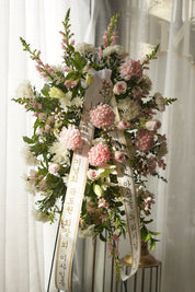 White & Pink Standing Funeral Spray