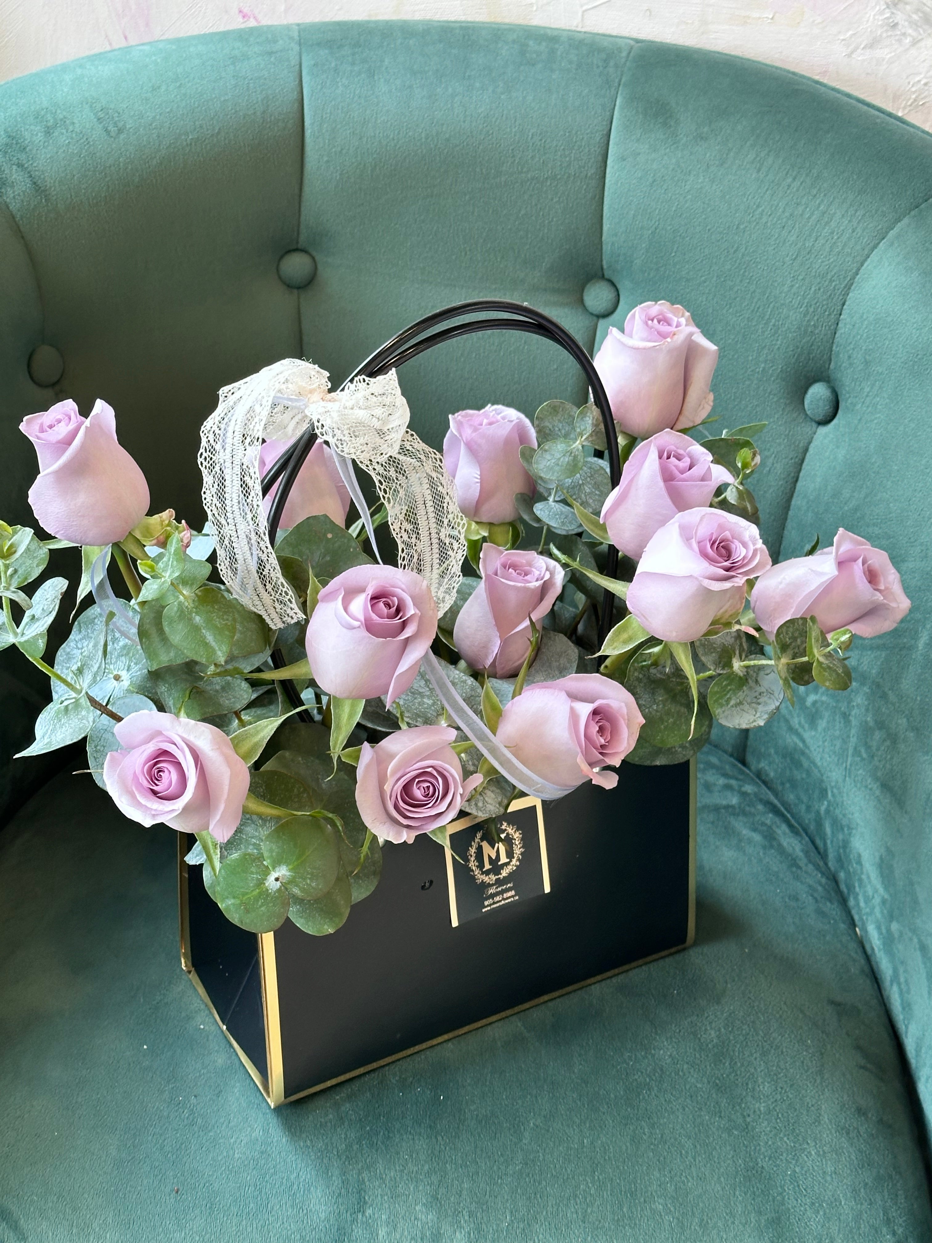 12 Lavender Roses - Basket of Love