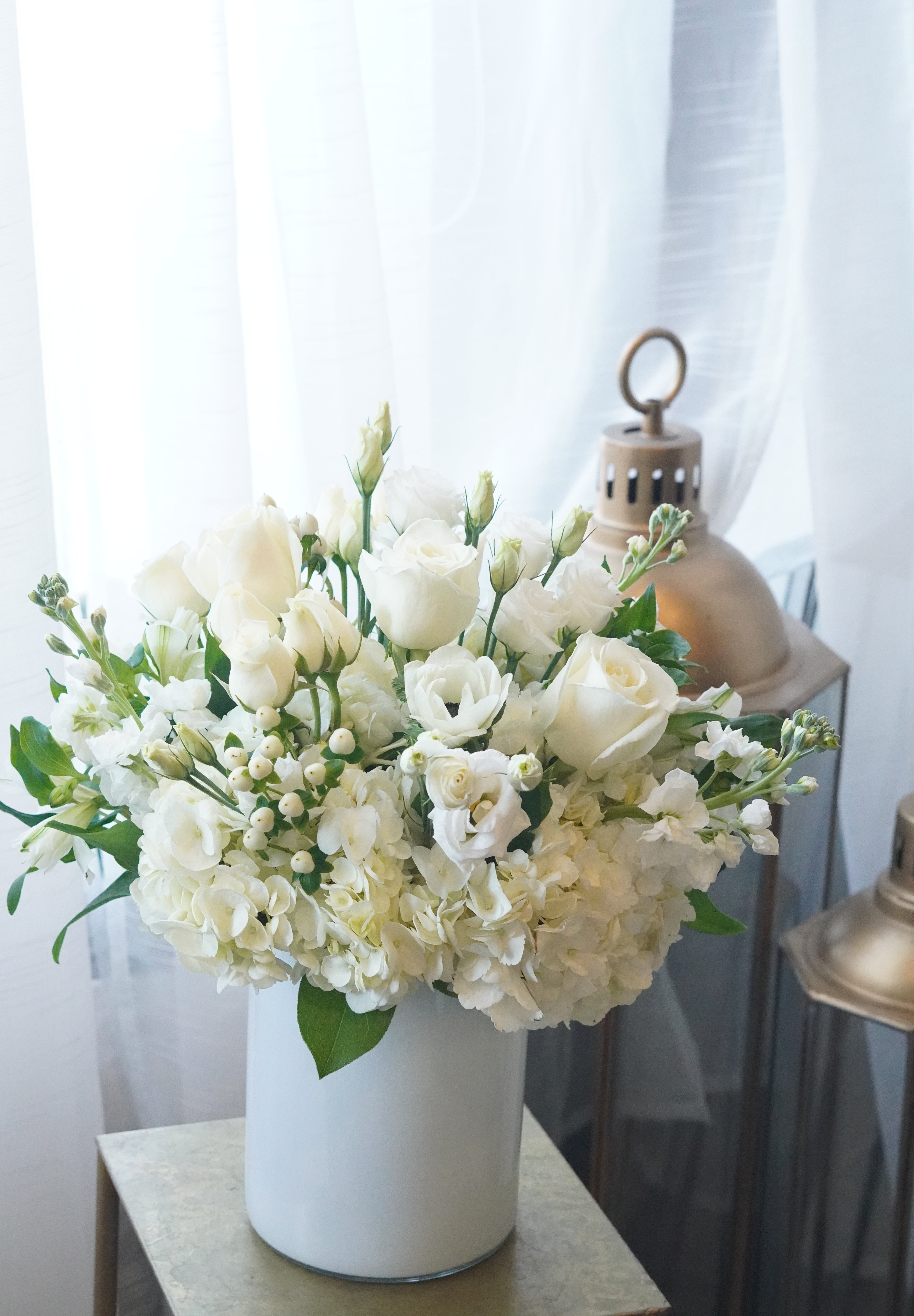 luxury white roses and lisianthus arrangement GTA delivery