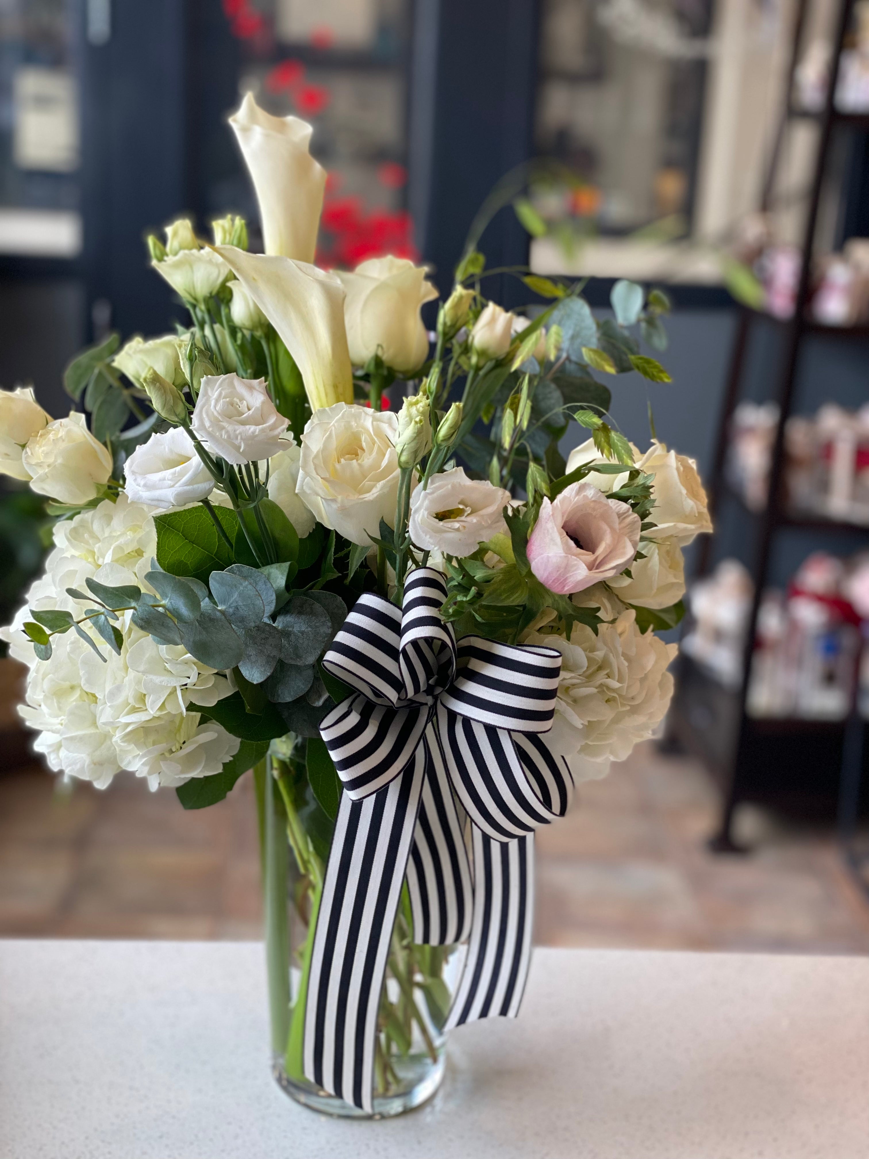 White Sympathy Flowers Vase arrangement