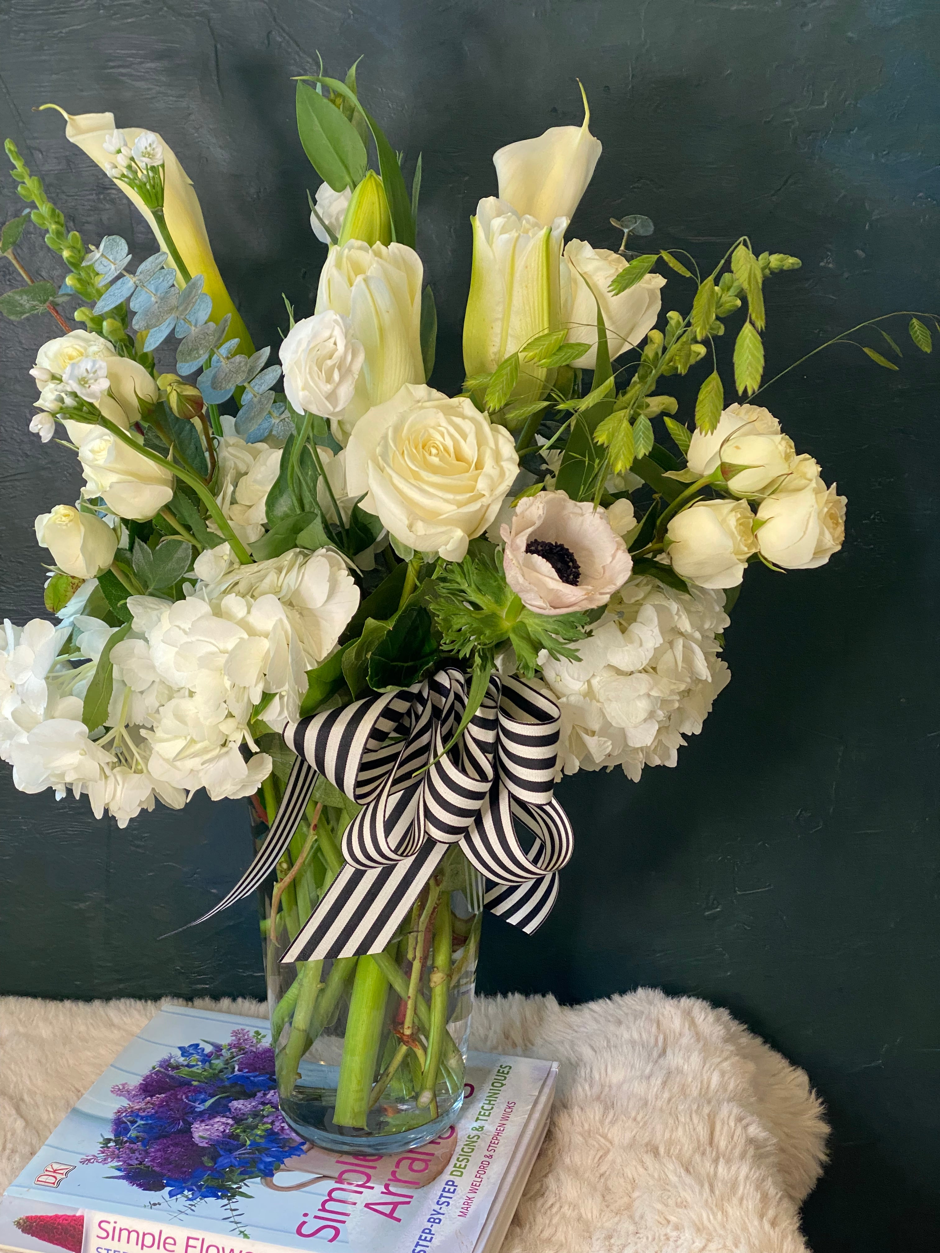 White Sympathy Flowers Vase arrangement