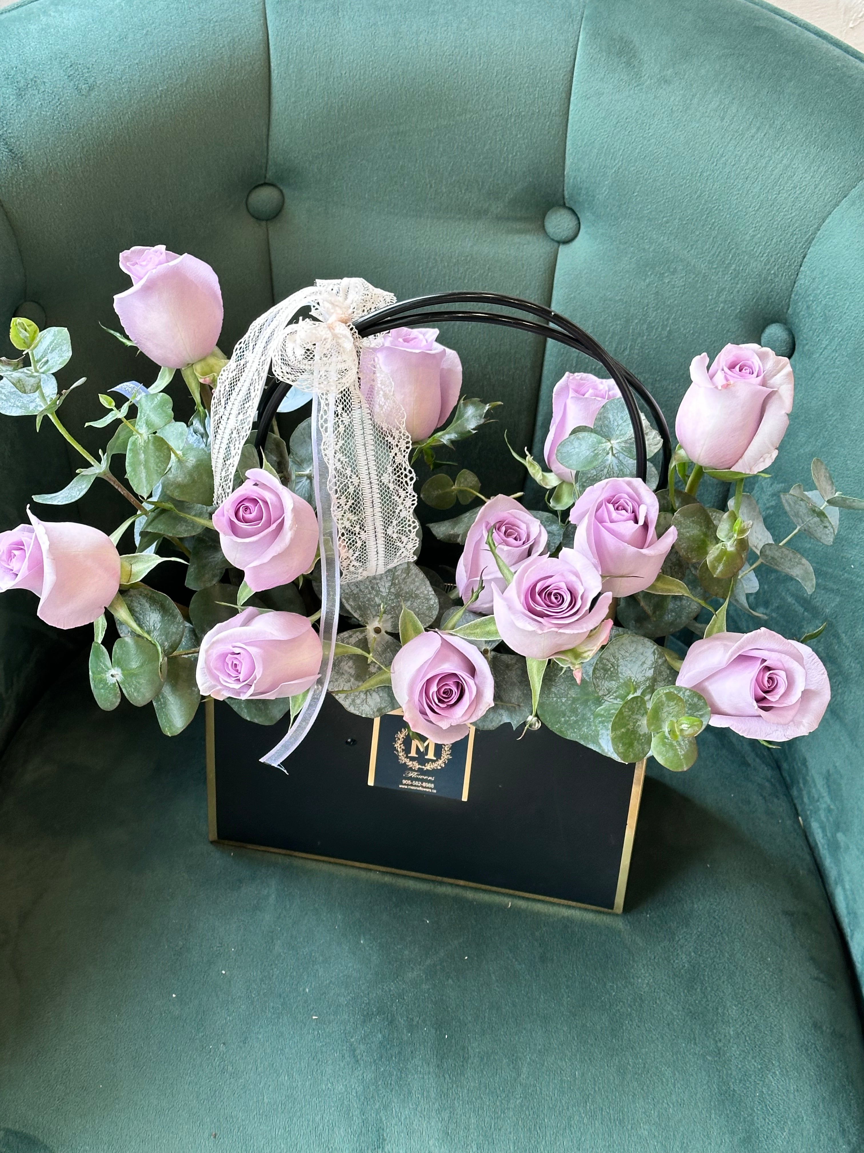 12 Lavender Roses - Basket of Love