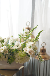white wedding flower arrangement in ceramic vase Toronto delivery