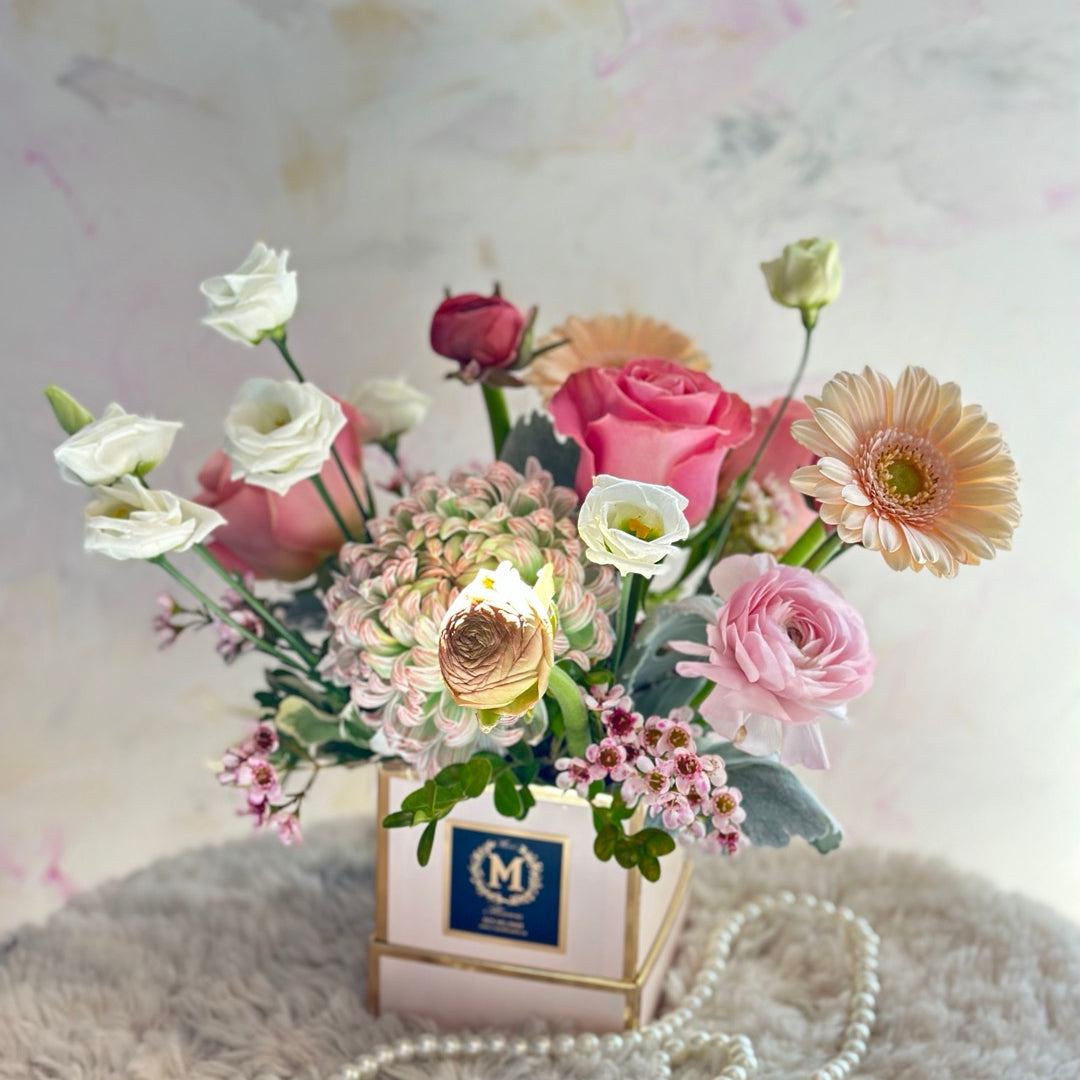 Beautiful Mother's day flower arrangement in a modern gift box, available for local flower delivery to surprise mom with fresh, colorful blooms
