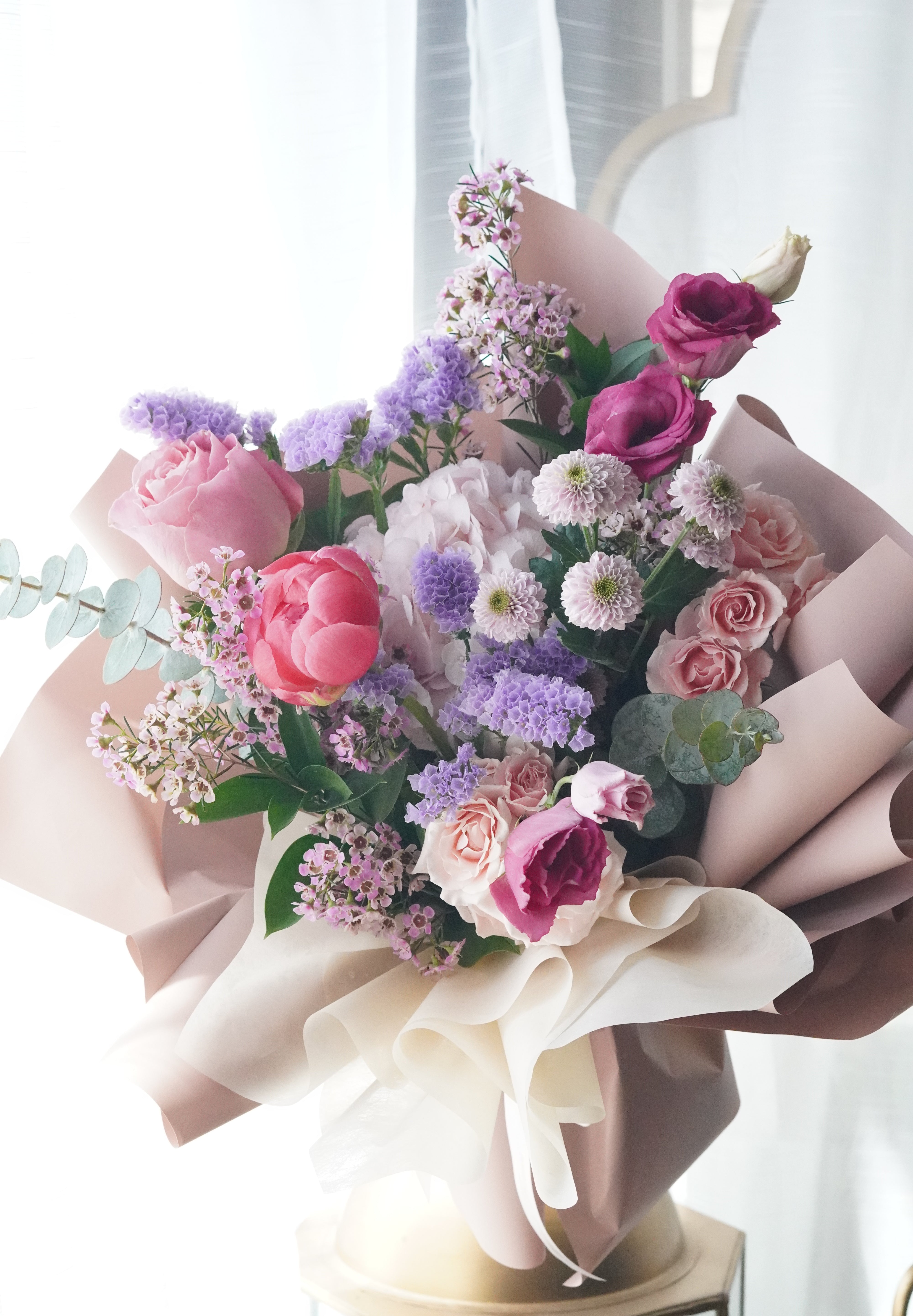Blush pink and lavender pastel bouquet by Moon’s Flowers Toronto