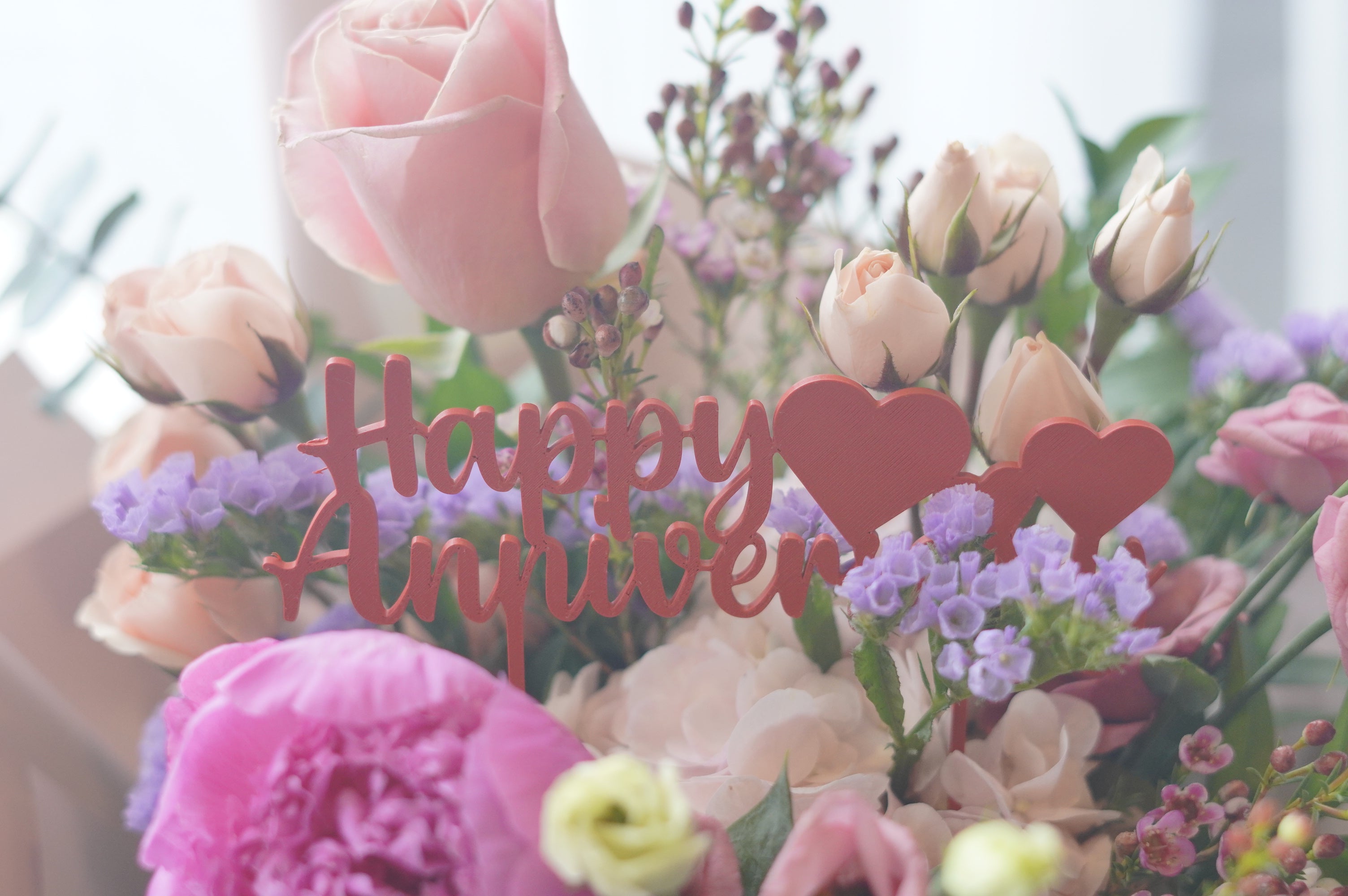 Pink Acrylic Cake Topper – Happy Birthday & Anniversary