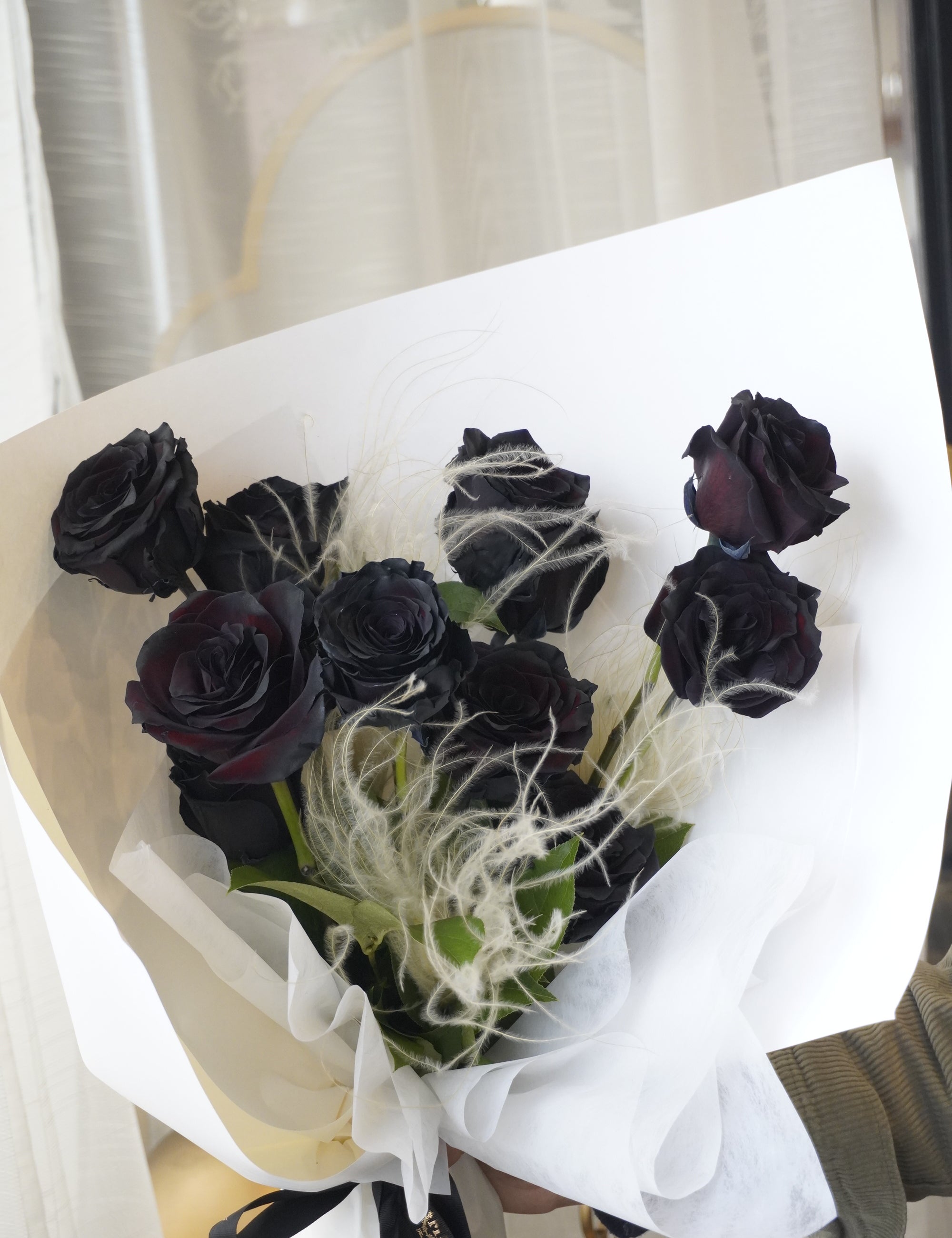 Front view of the bouquet, including wrapping paper.