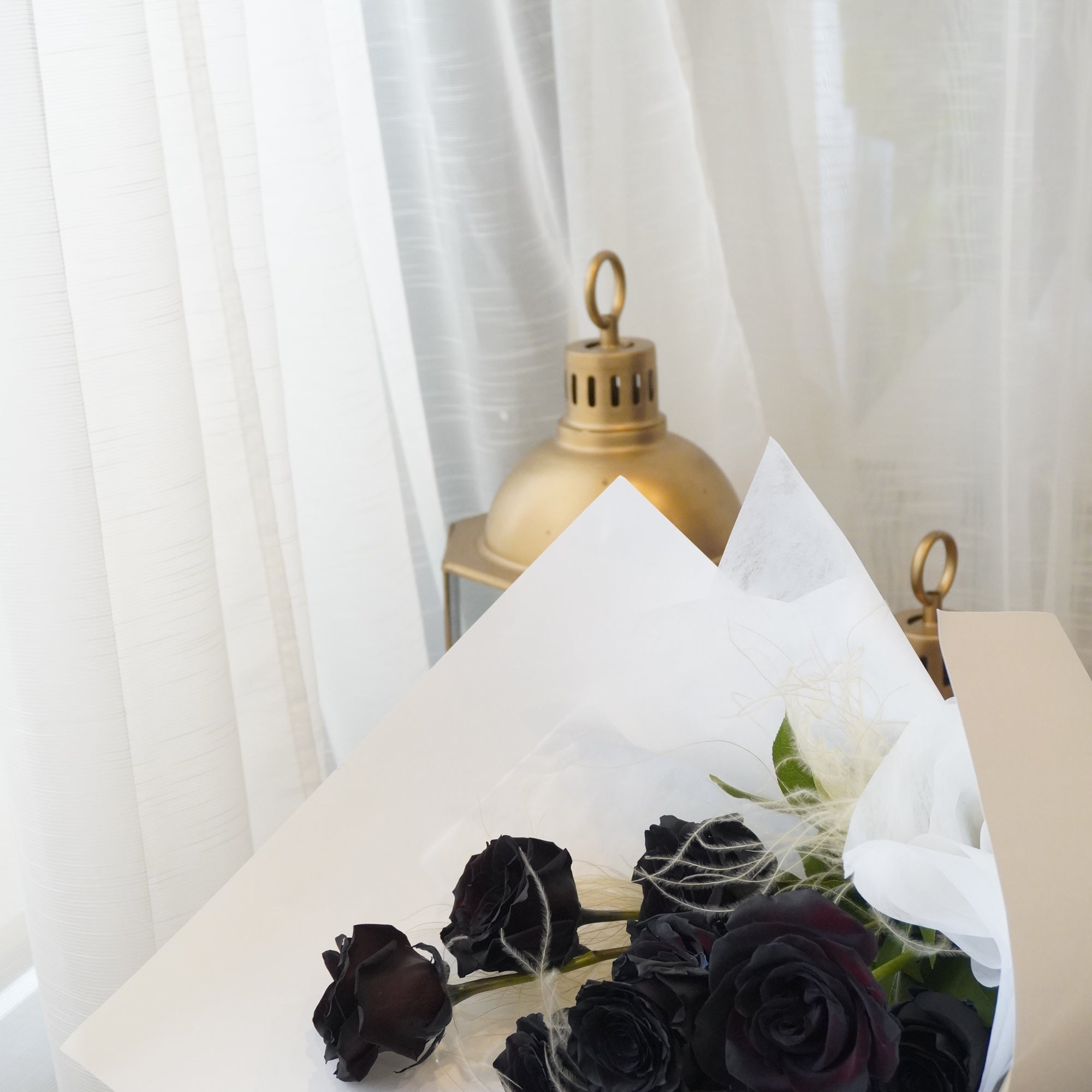 Front view of the bouquet, including wrapping paper.