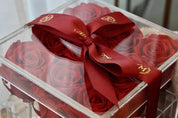 Close up details of the Preserved Rose in Acrylic Box 9 showing the intricacies of the preserved roses.