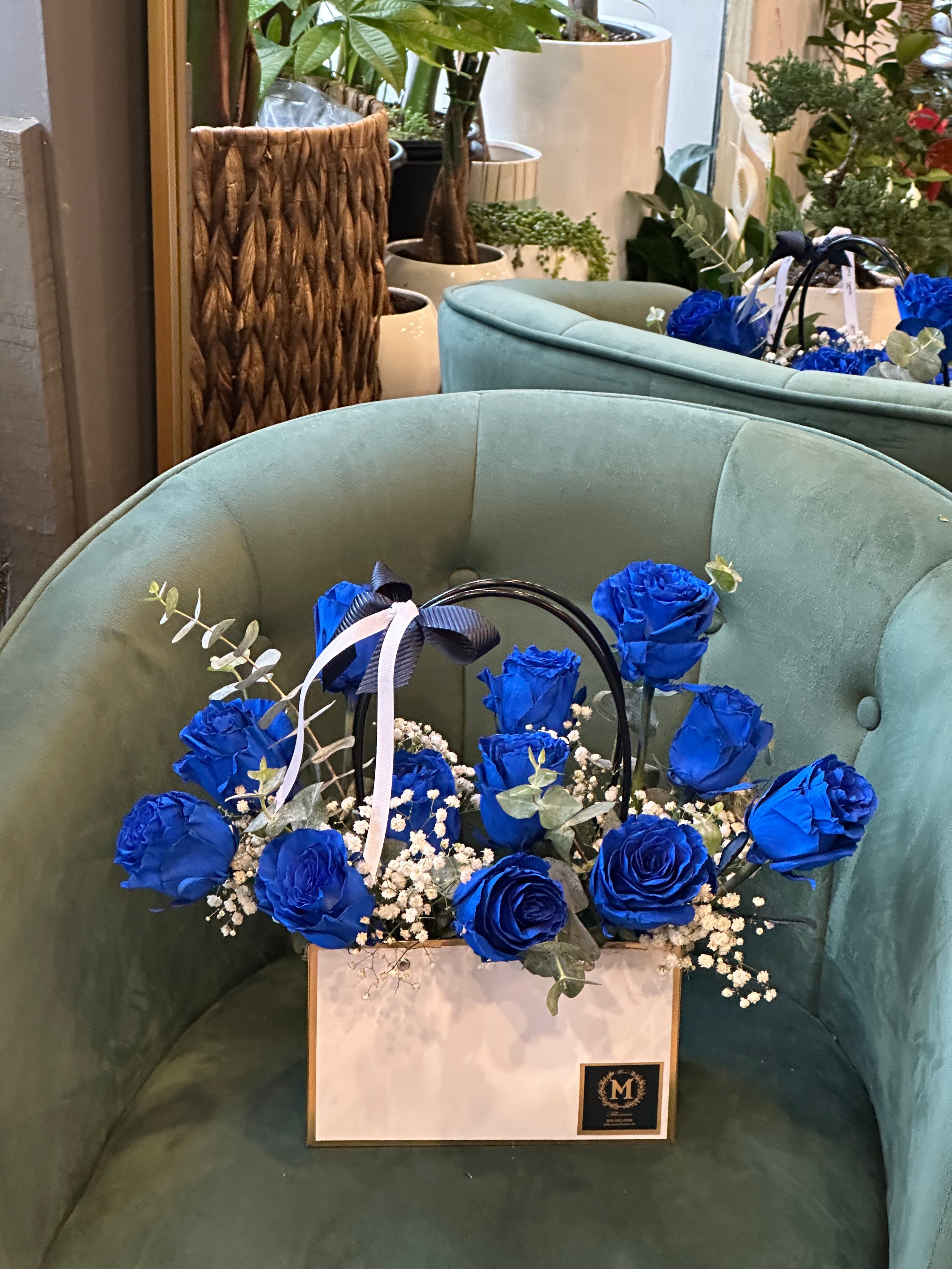 12 Blue Roses - Basket of Love