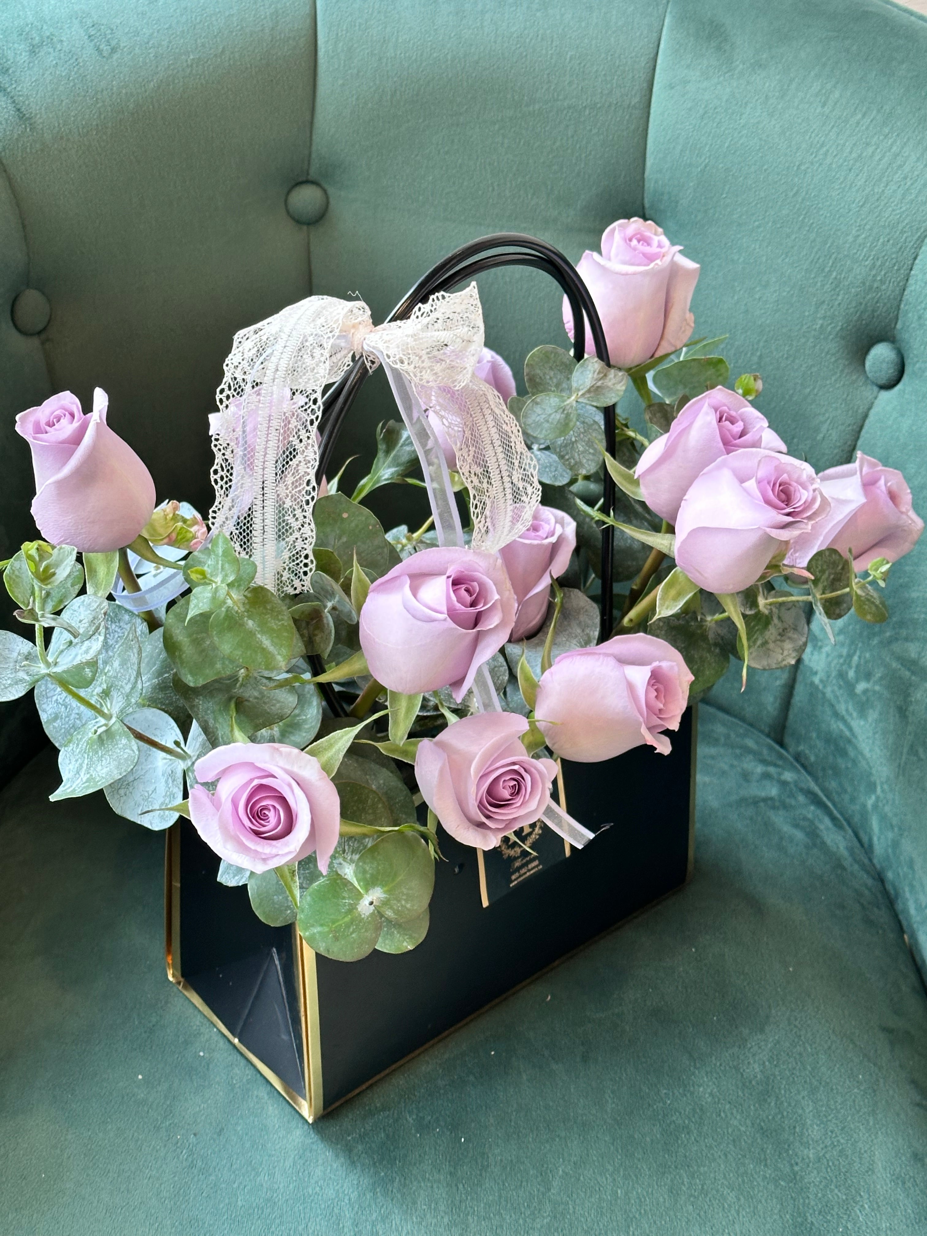 12 Lavender Roses - Basket of Love