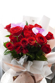 Send My Love ( 2 dozen roses with white orchid )