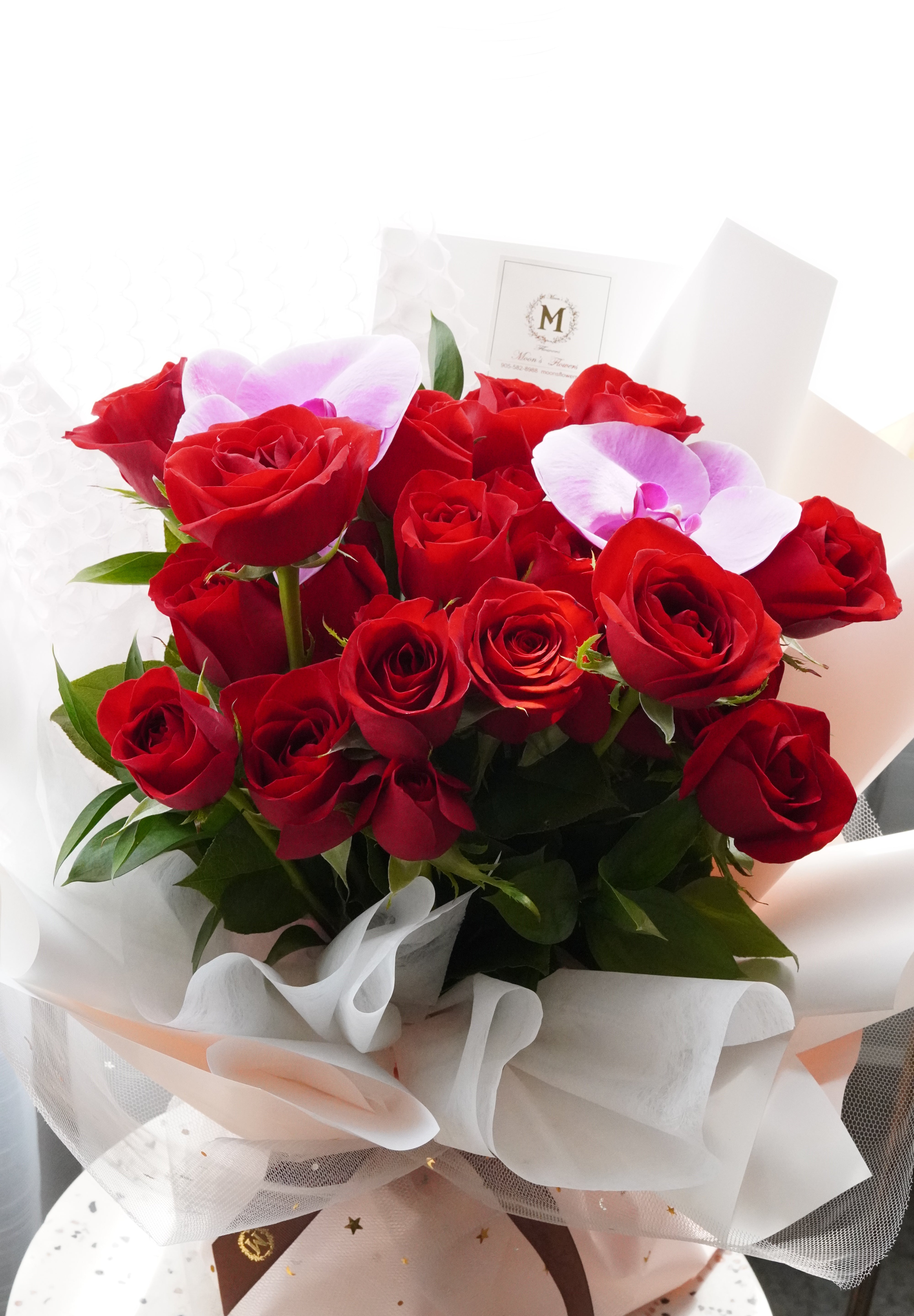 Send My Love ( 2 dozen roses with white orchid )