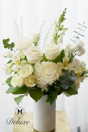 White Love Arrangement In A Vase ( Seasonal Flowers )
