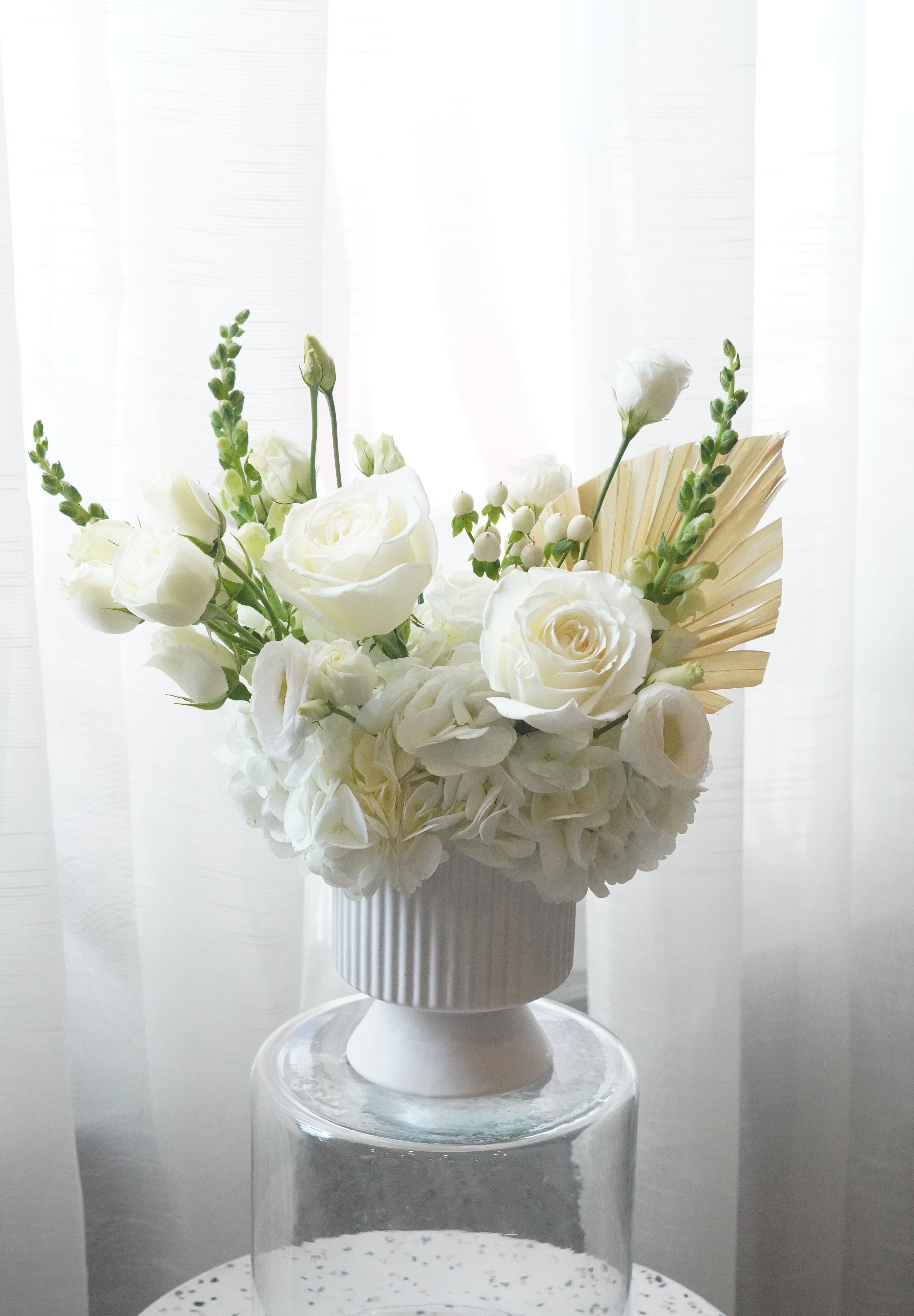 Ivory Serenity – White Rose & Hydrangea Arrangement