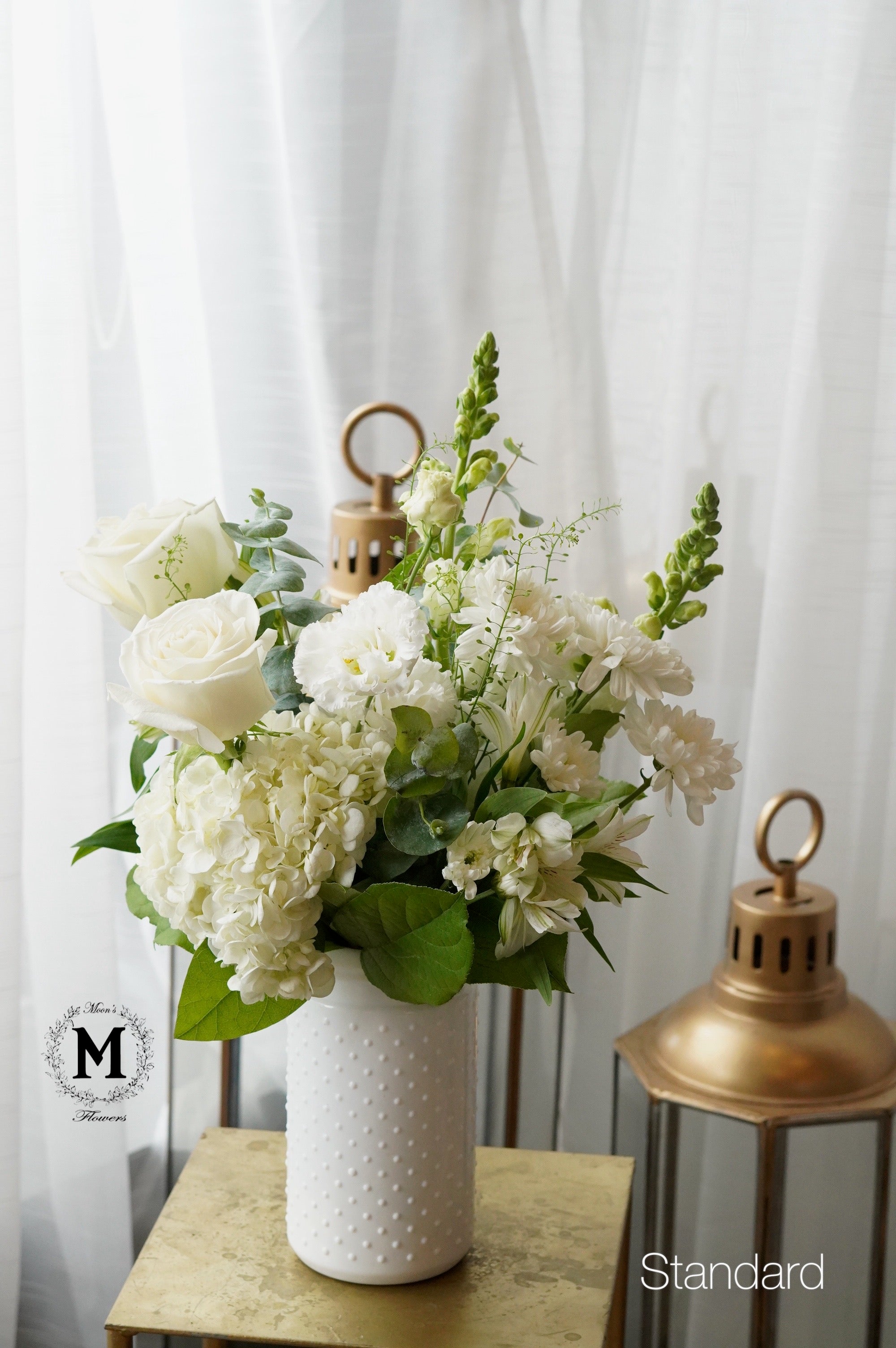 White Love Arrangement In A Vase ( Seasonal Flowers )
