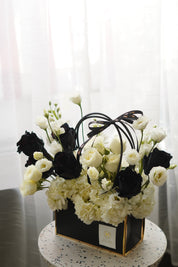 Elegant Black & White Rose Box Arrangement