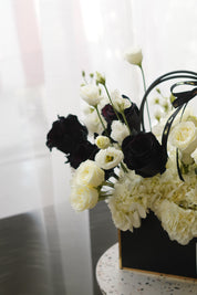 Elegant Black & White Rose Box Arrangement