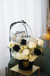 Elegant Black & White Balloon Flower Box