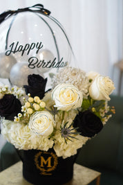 Elegant Black & White Balloon Flower Box