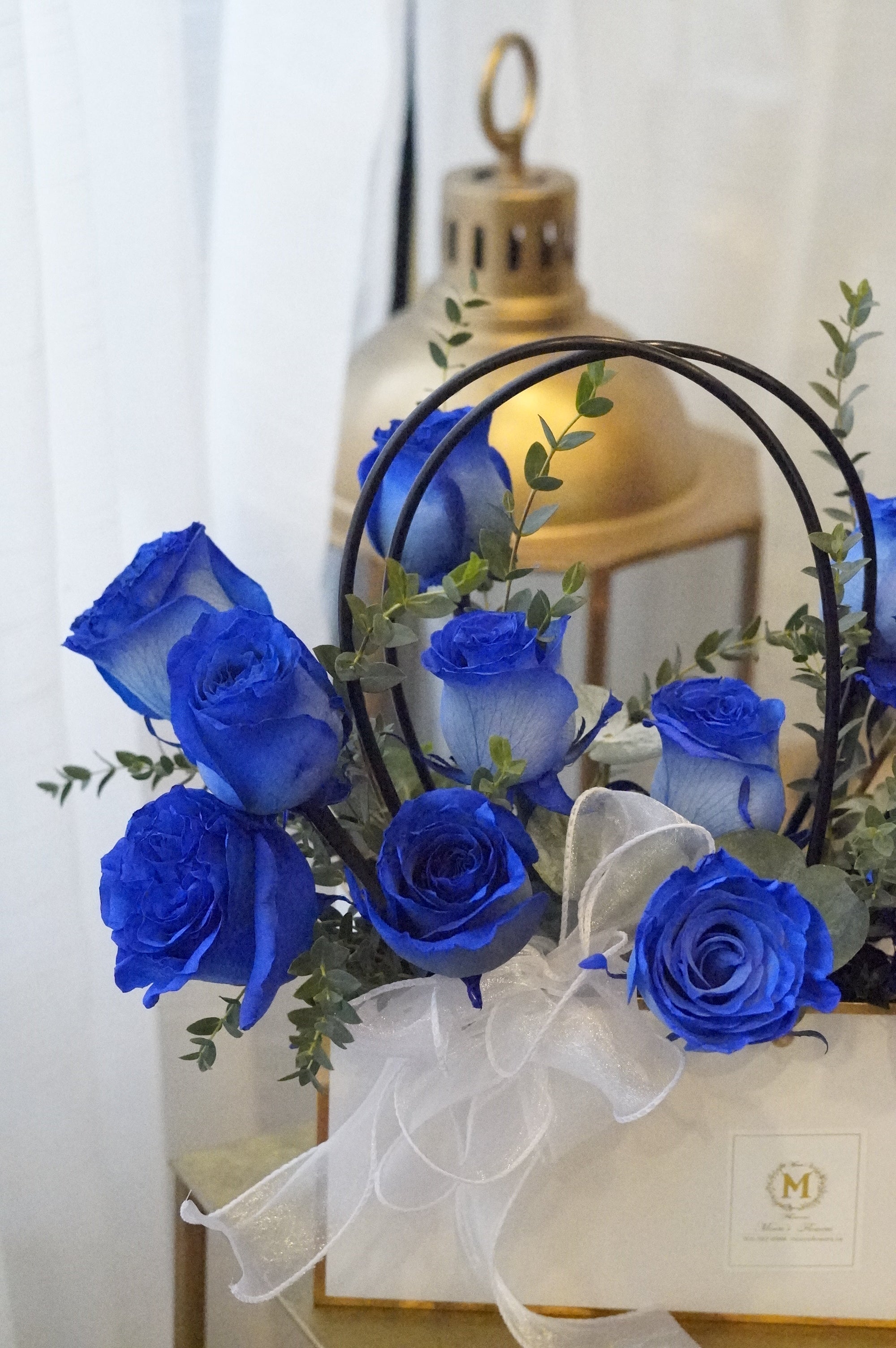 Dozen Blue Roses - Basket of Love