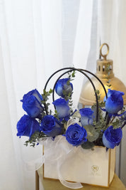 Dozen Blue Roses - Basket of Love