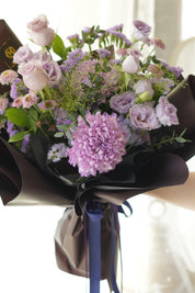 Custom purple flower bouquet with lavender roses and violet lisianthus designed for BTS ARMY fan celebrations in Oakville and GTA