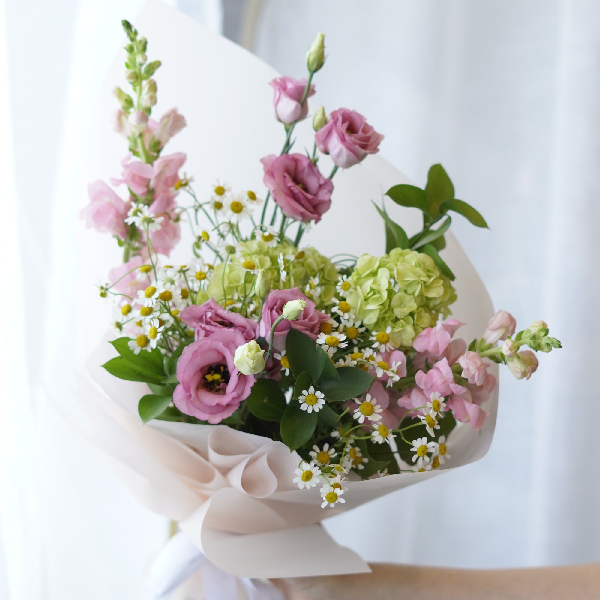 Fairy's Garden meadow-style pink and green bouquet from Summer New Collection, available for local flower delivery in Oakville and GTA.
