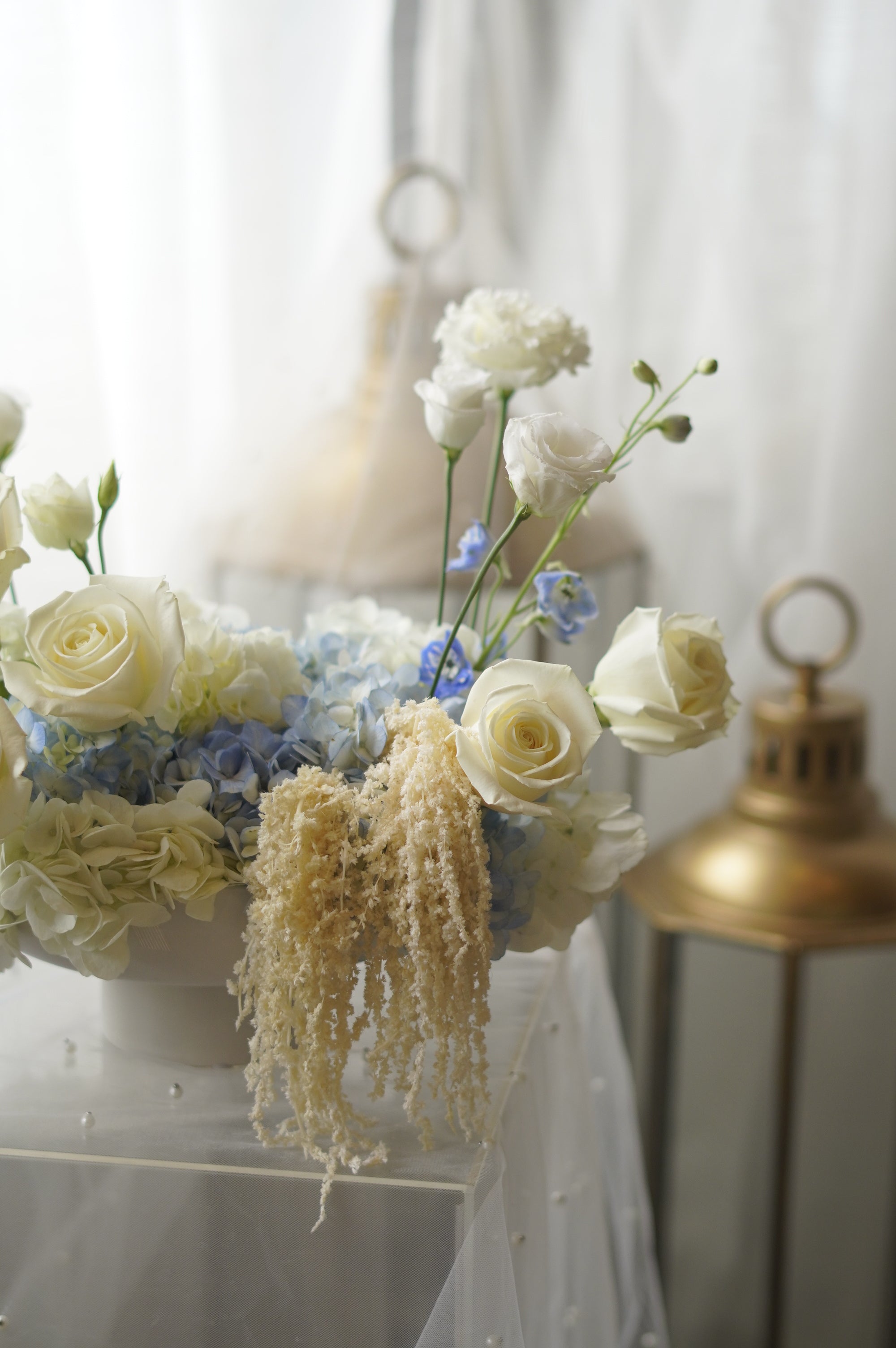 Blue Serenity Flower Arrangement in low bowl — Same-day flower delivery Toronto GTA"