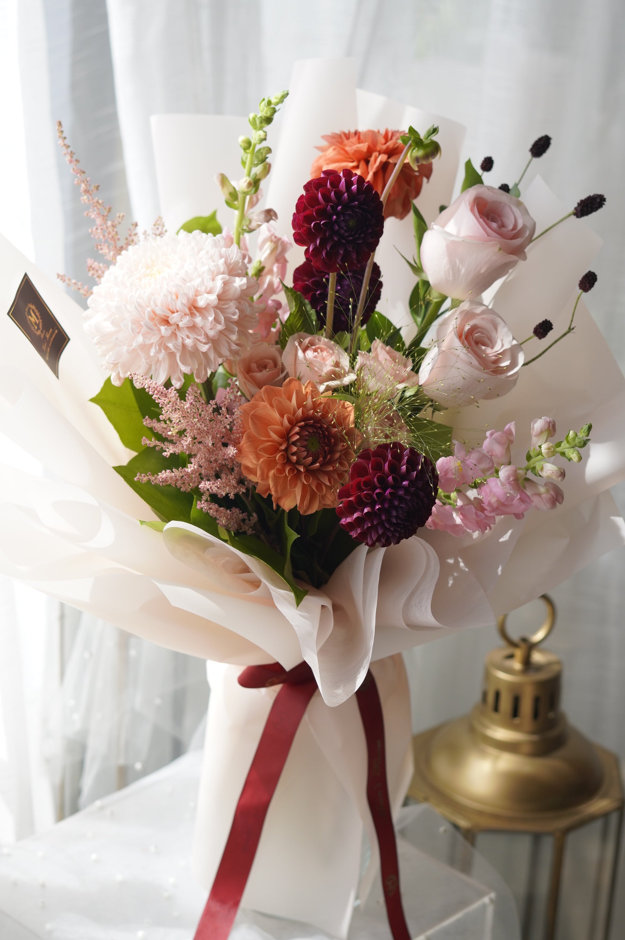 Dramatic Dark Dahlia Korean-Wrap Bouquet — GTA Florist