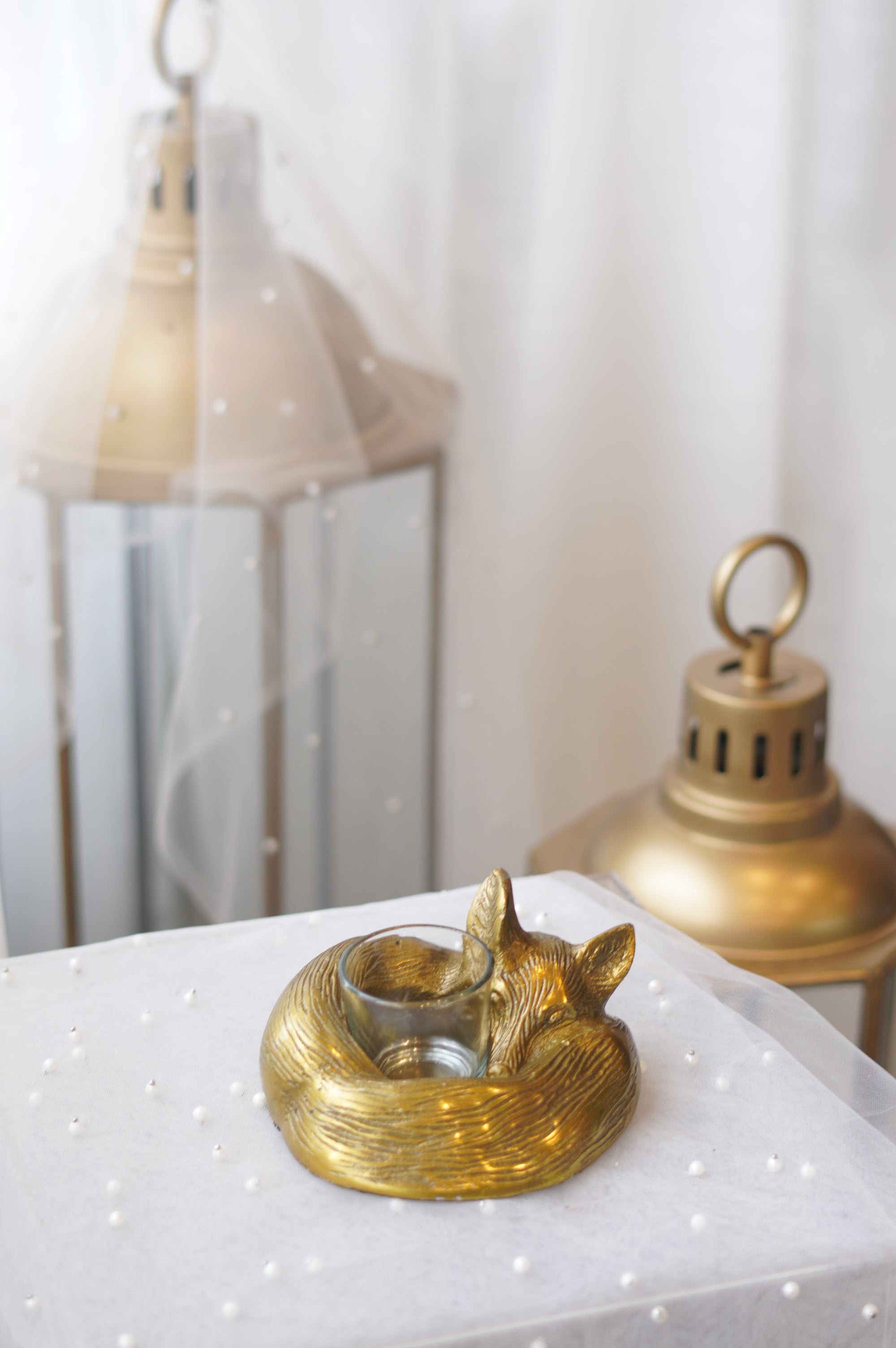 Gold Fox Tealight Holder with Lantern Styling — Luxury Floral Add-On GTA