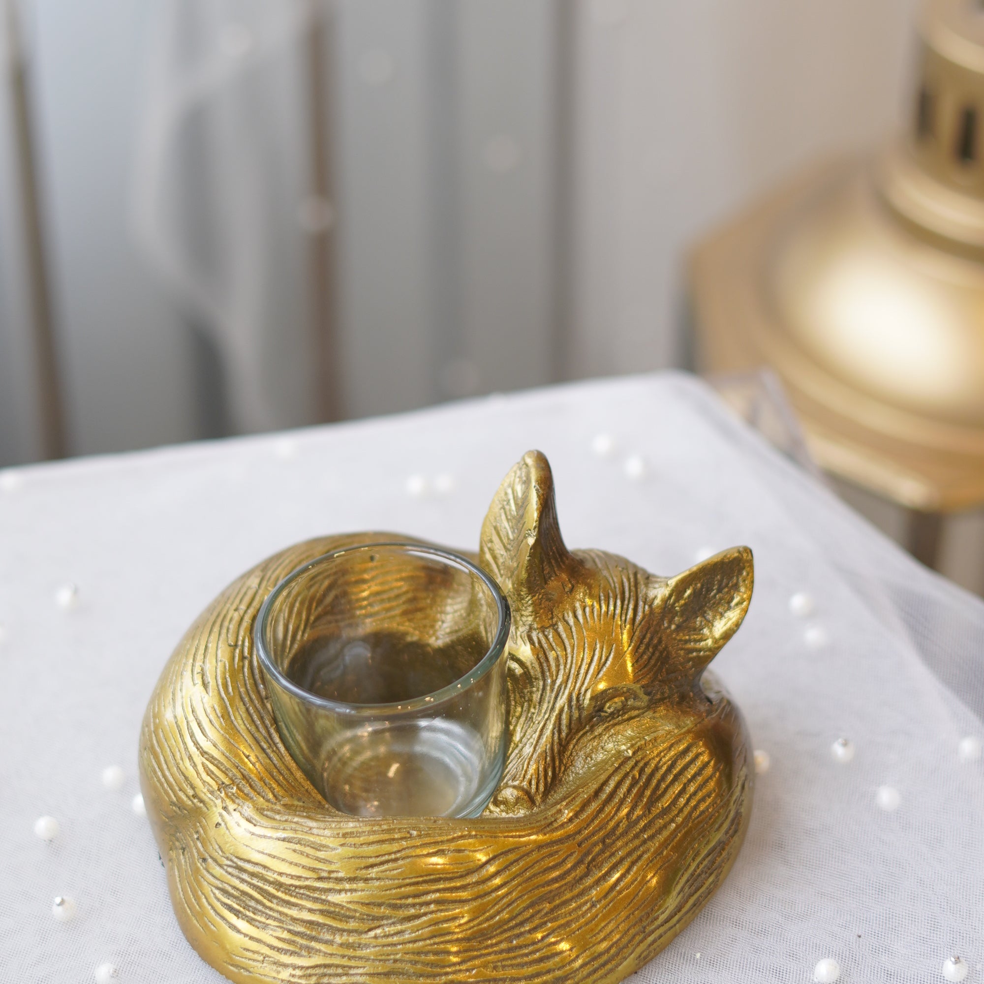 Gold Fox Tealight Candle Holder in Antique Gold Resin — Luxury Gift Toronto & GTA