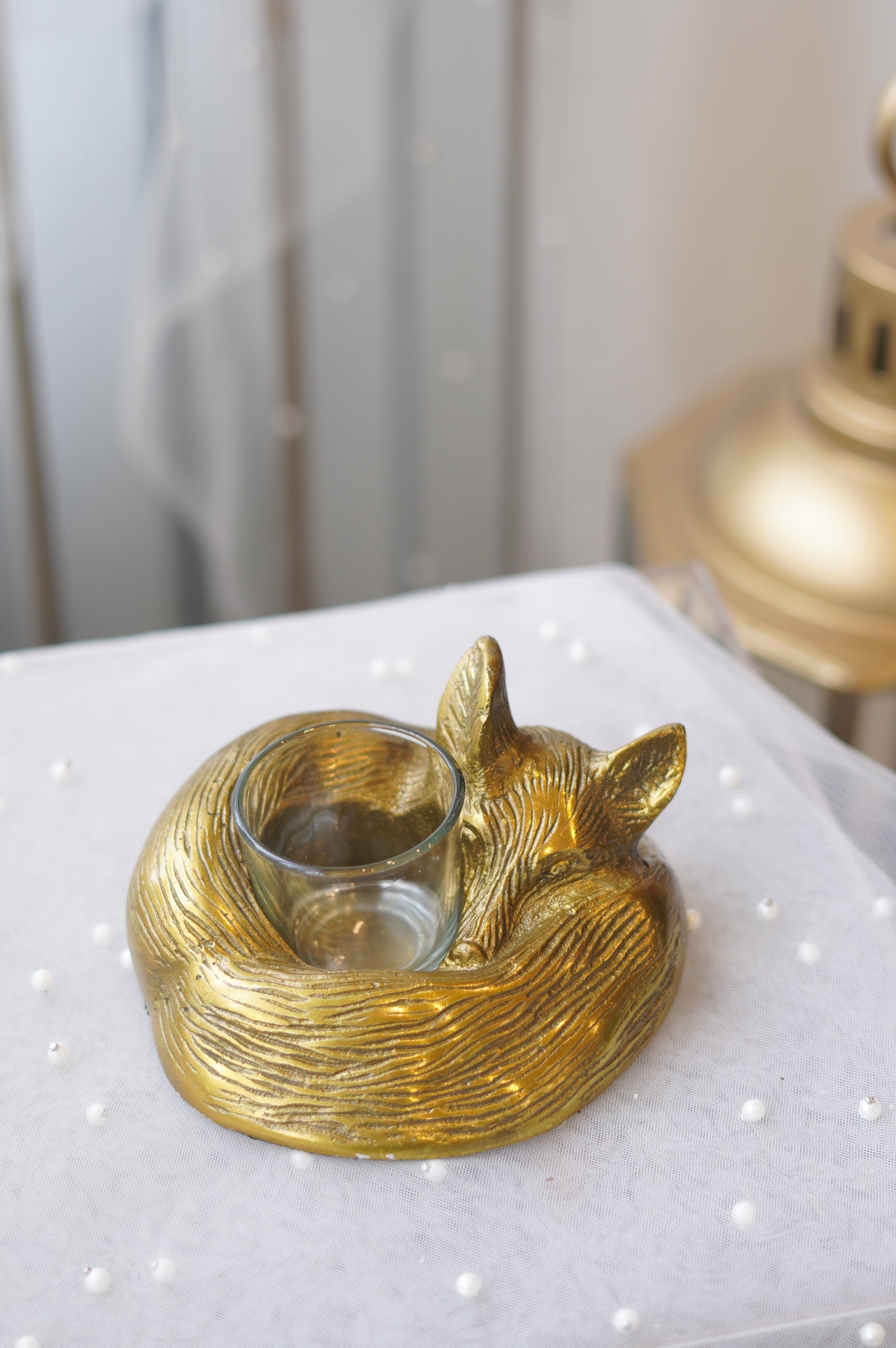 Gold Fox Tealight Candle Holder in Antique Gold Resin — Luxury Gift Toronto & GTA