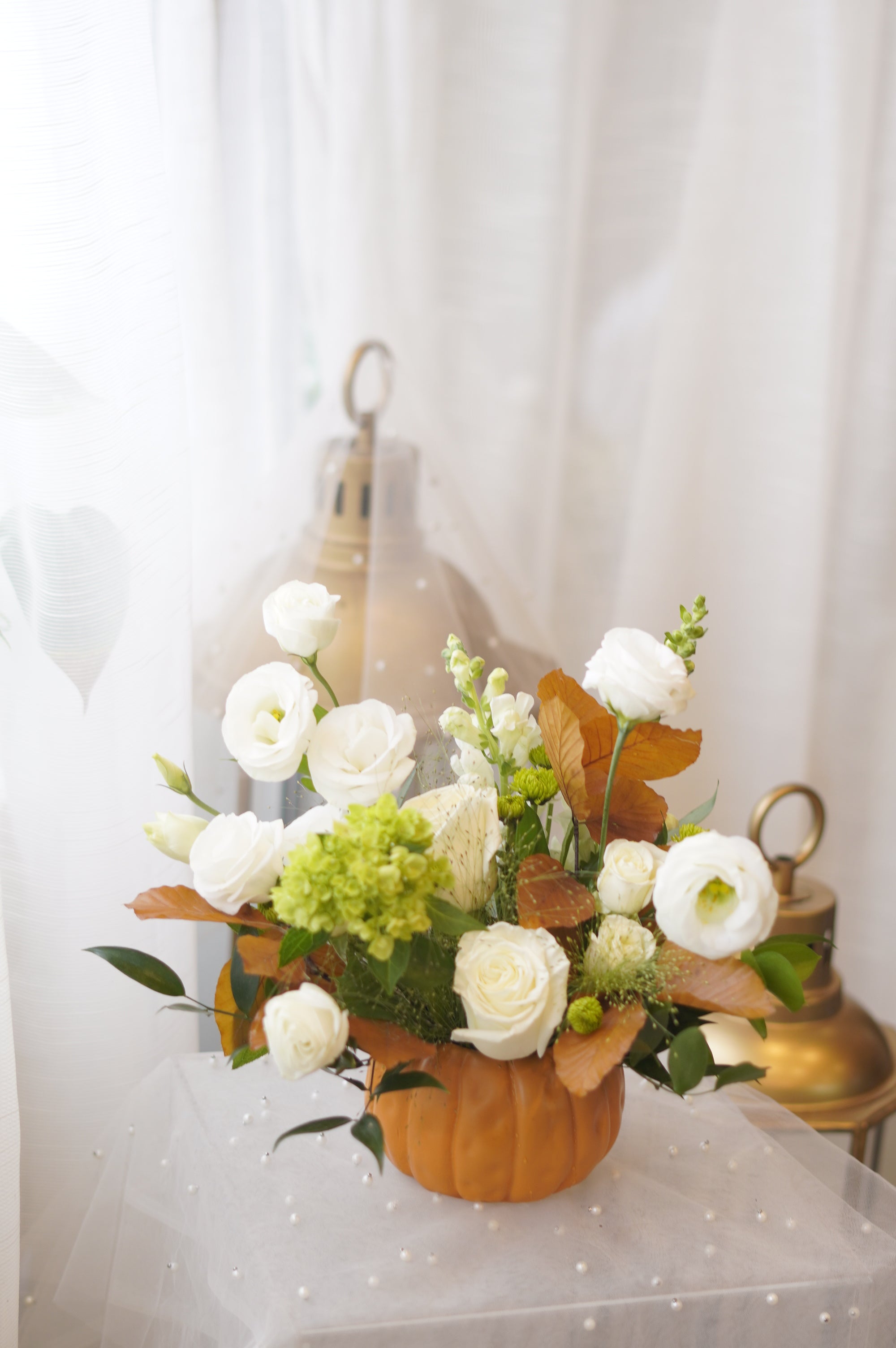 Autumn Floral Centrepiece with Burnt Orange Foliage — Same-Day Delivery GTA