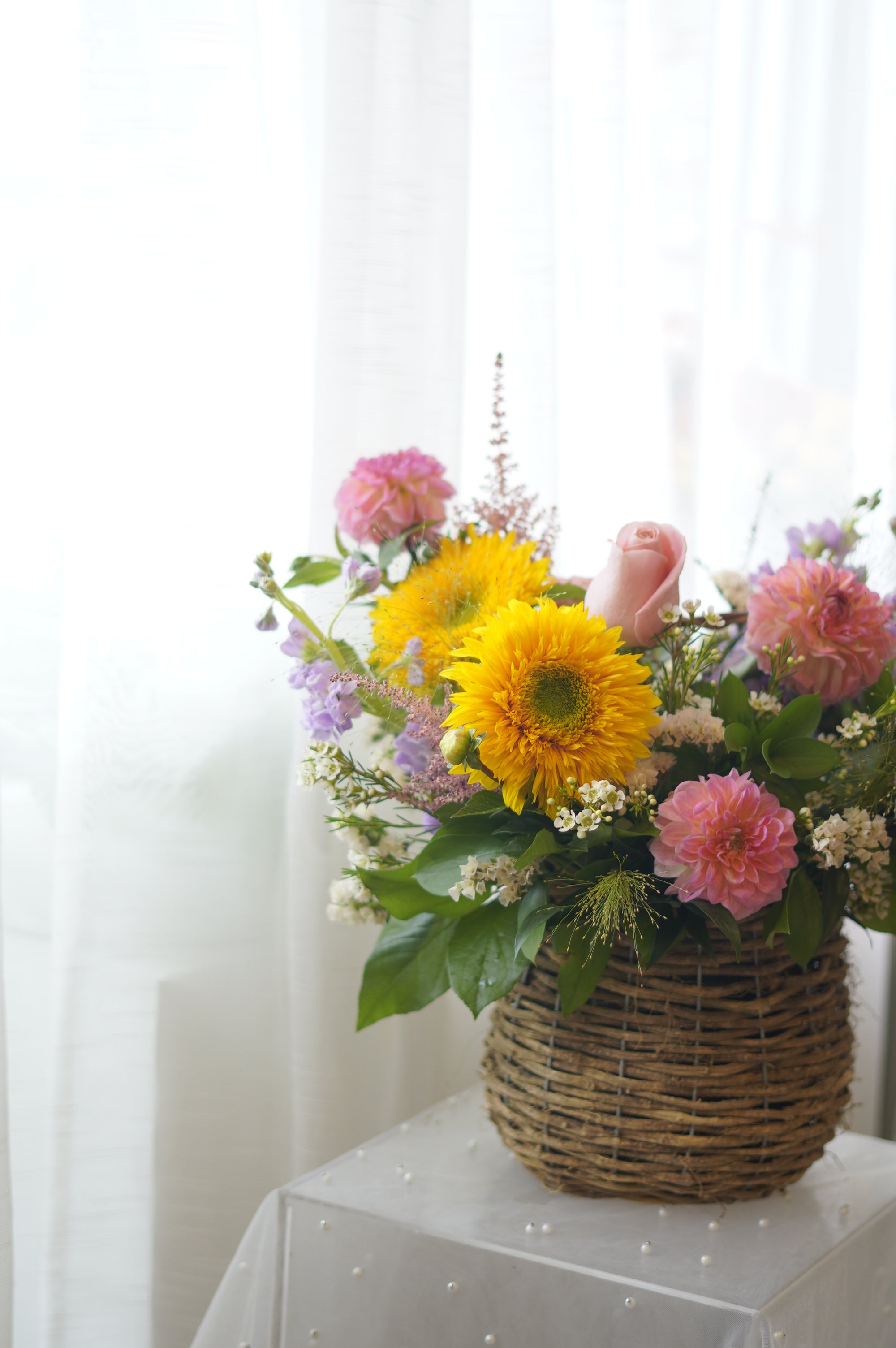 Meadow Glow Basket Arrangement in Wicker Basket — Same-Day Flower Delivery Toronto & GTA