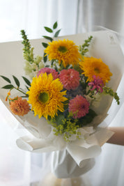 Blushing Teddy Bear Bouquet with sunflowers and pink dahlias — Same-Day Flower Delivery Toronto & GTA