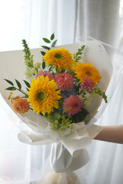 Blushing Teddy Bear Bouquet with sunflowers and pink dahlias — Same-Day Flower Delivery Toronto & GTA